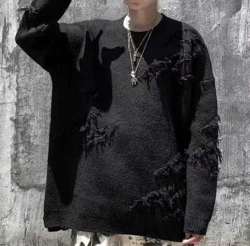 Other Black Distressed Pullover Loose Knit Sweater Size US XL / EU 56 / 4 - 3 Thumbnail