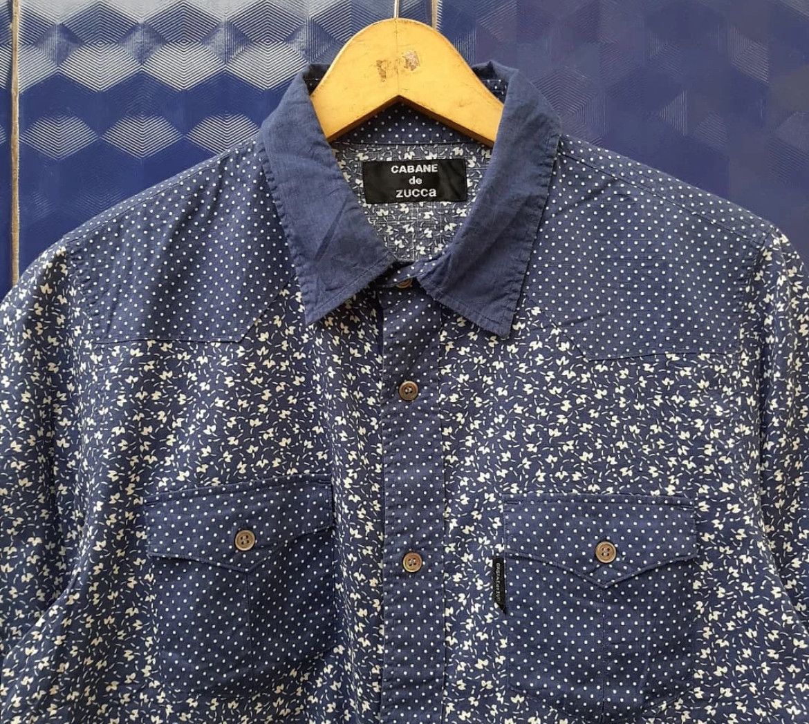 Issey Miyake 2000s Cabane de Zucca Polkadot Pattern Indigo Shirt Size US M / EU 48-50 / 2 - 2 Thumbnail
