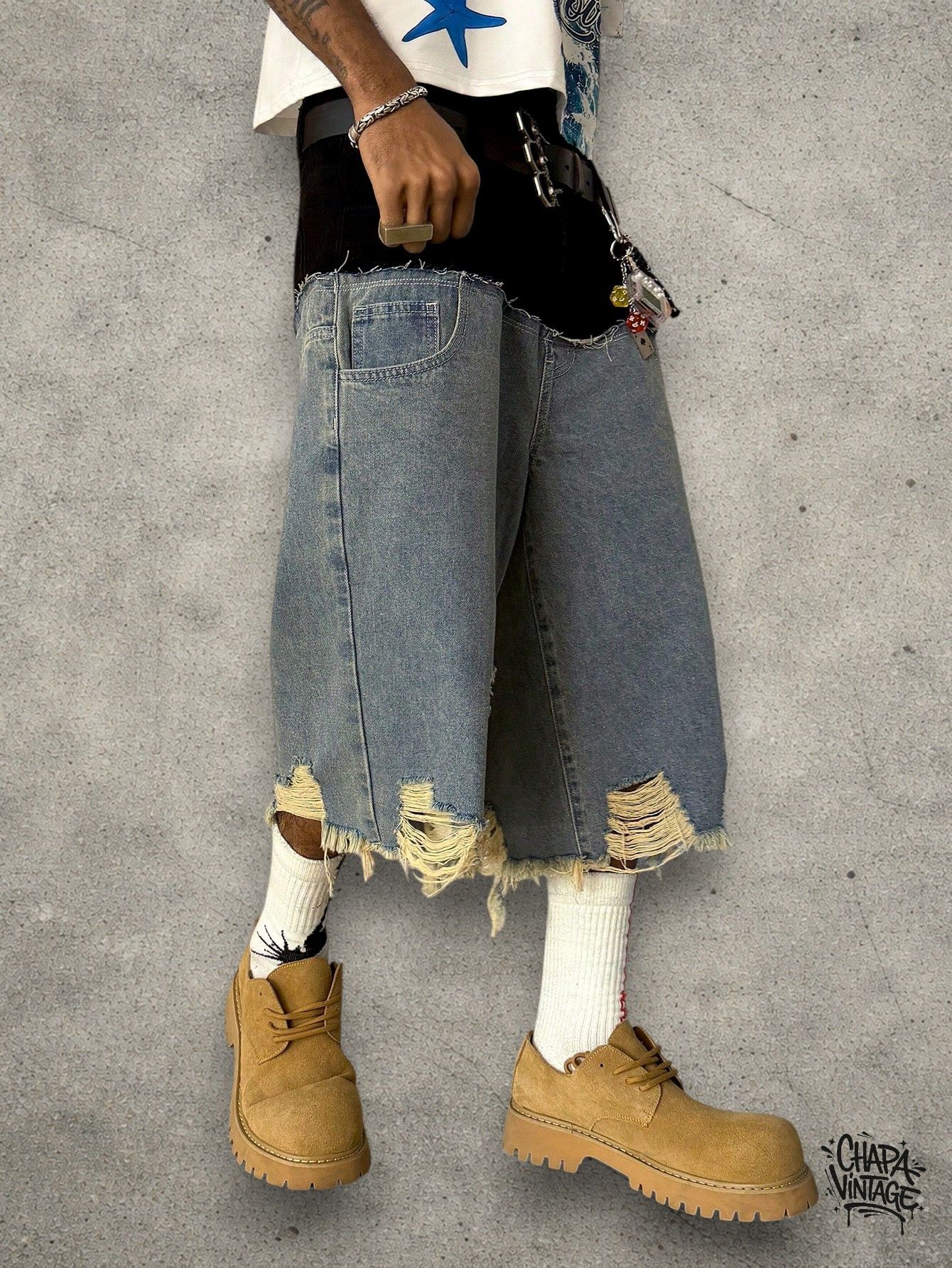 Japanese Brand Distressed double shorts Size US 32 / EU 48 - 2 Thumbnail