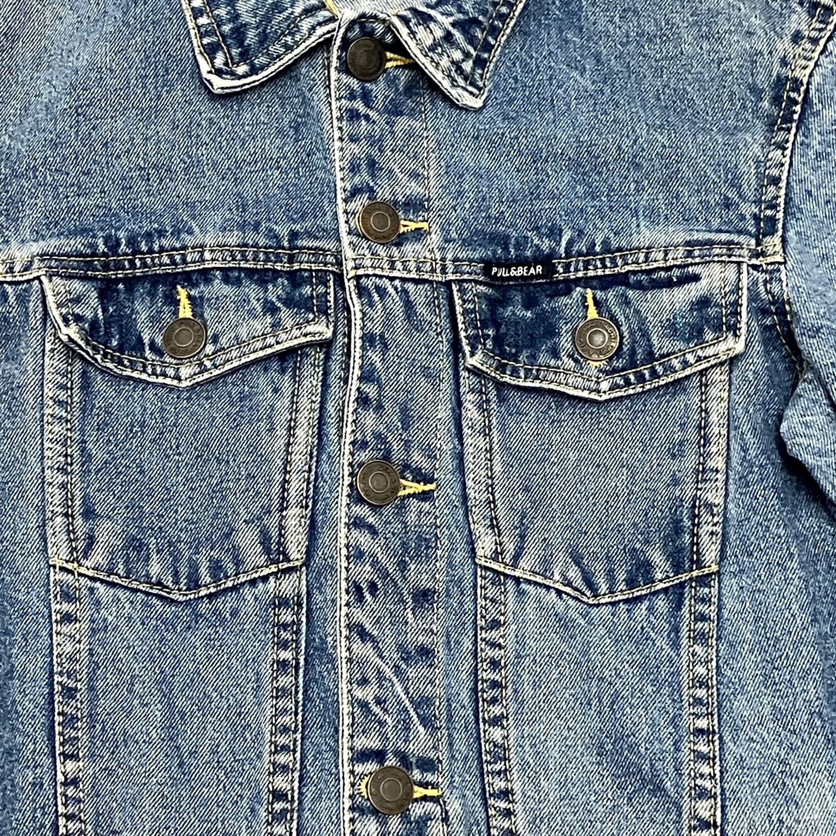 Vintage Pull & Bear Denim Jacket Mens Medium Blue Cotton Jean Trucker Jacket 90s Size US 31 - 2 Thumbnail