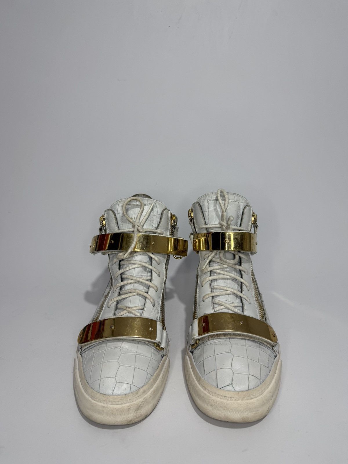 Giuseppe Zanotti Giuseppe Zanotti White Croc Embossed Leather London Sneakers Size US 10 / EU 43 - 2 Thumbnail