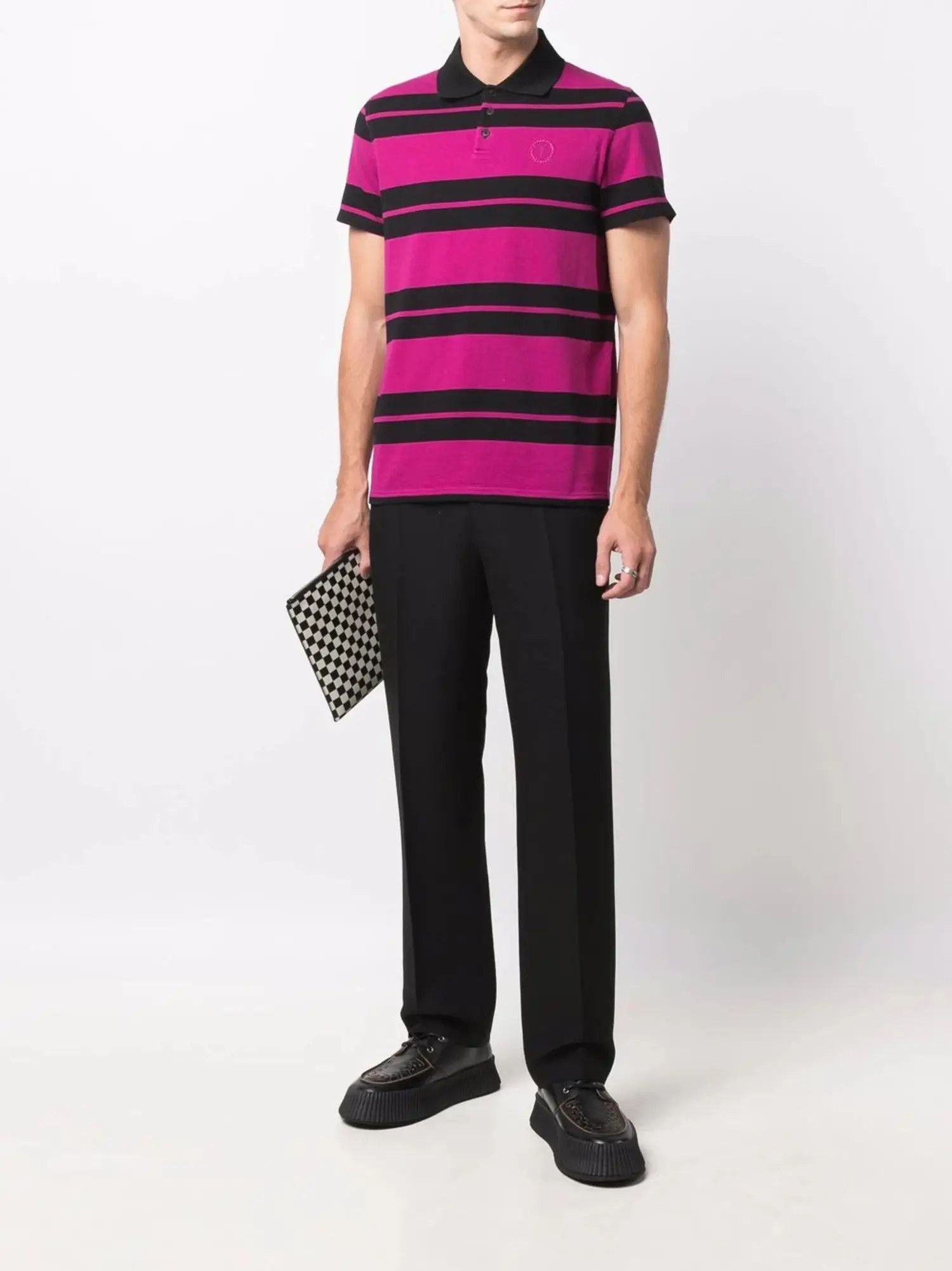 Saint Laurent Paris o1s1wg110724 Polo Shirt Striped Jersey in Dark Pink /Black Size US L / EU 52-54 / 3 - 3 Thumbnail
