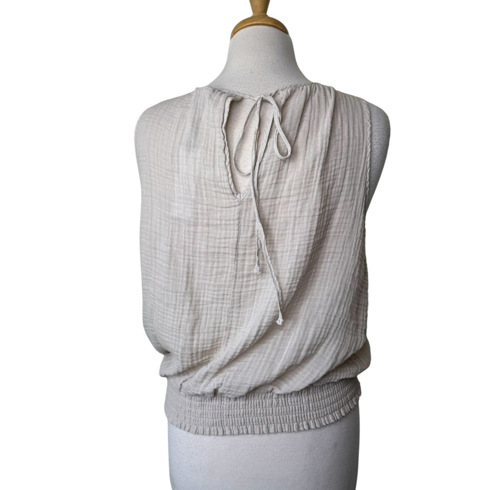 MICHAEL STARS Janelle Tie Neck Tank Cement Large NWT