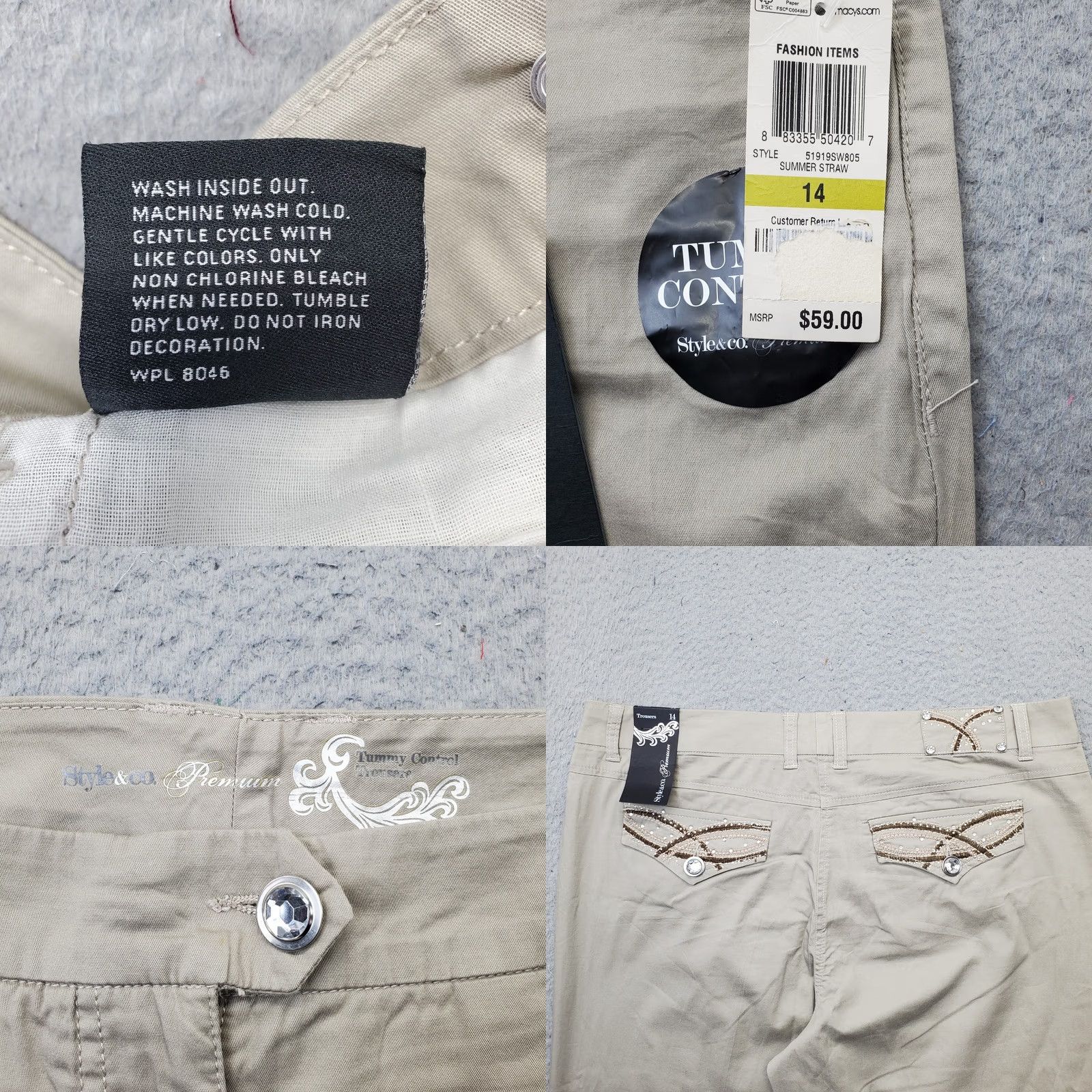 Vintage Style&co. Premium Trouser Pants Womens 14 Tan Tummy Control Stretch Low-Rise Size 36" / US 14 / IT 50 - 8 Thumbnail