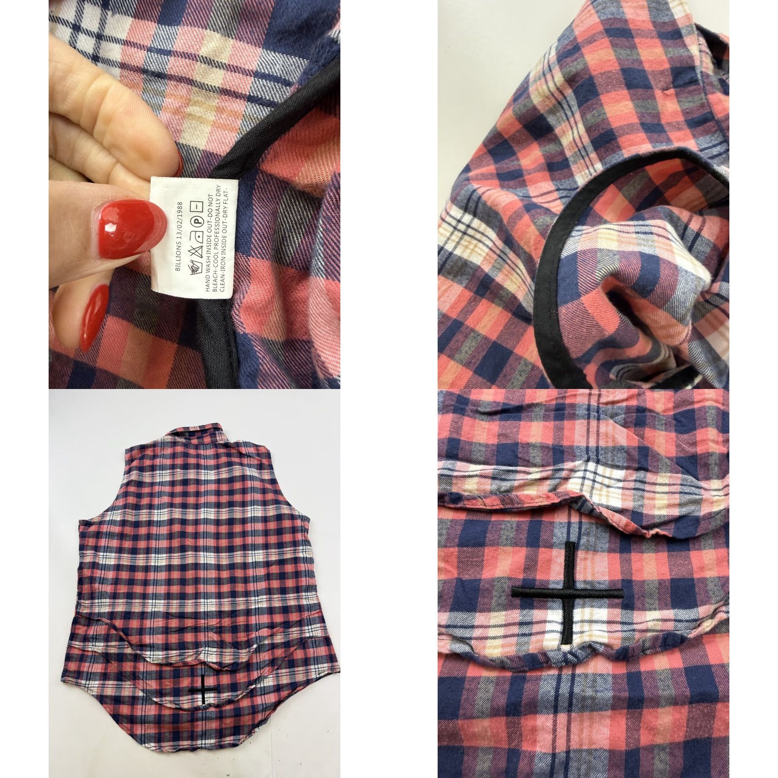 Vintage Homme + Femme Shirt Mens 2XL Pink Navy Plaid Sleeveless Flannel Button Up Casual Size US XXL / EU 58 / 5 - 8 Thumbnail