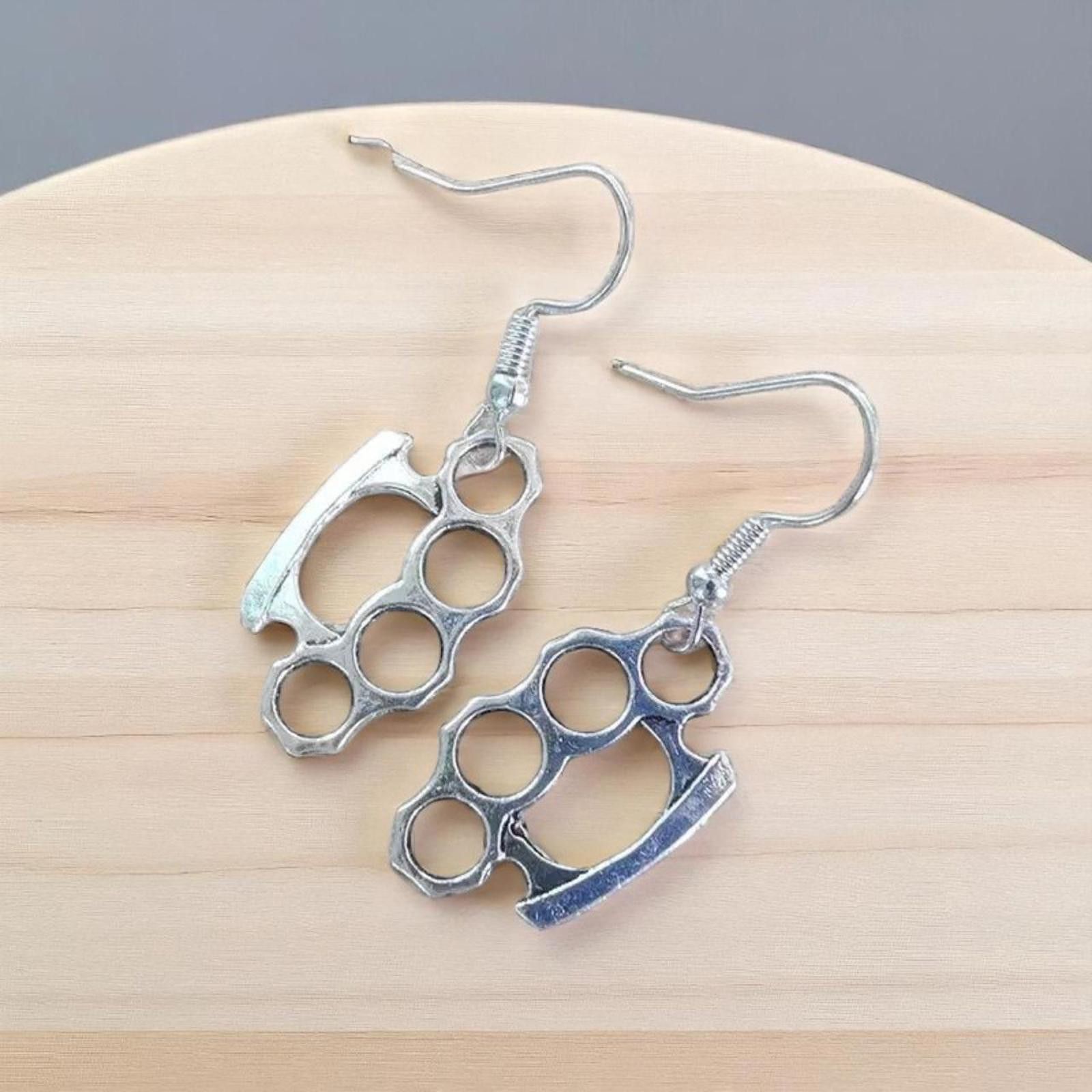 Other Silver Brass Knuckle Earrings 🖤 Size ONE SIZE - 5 Thumbnail