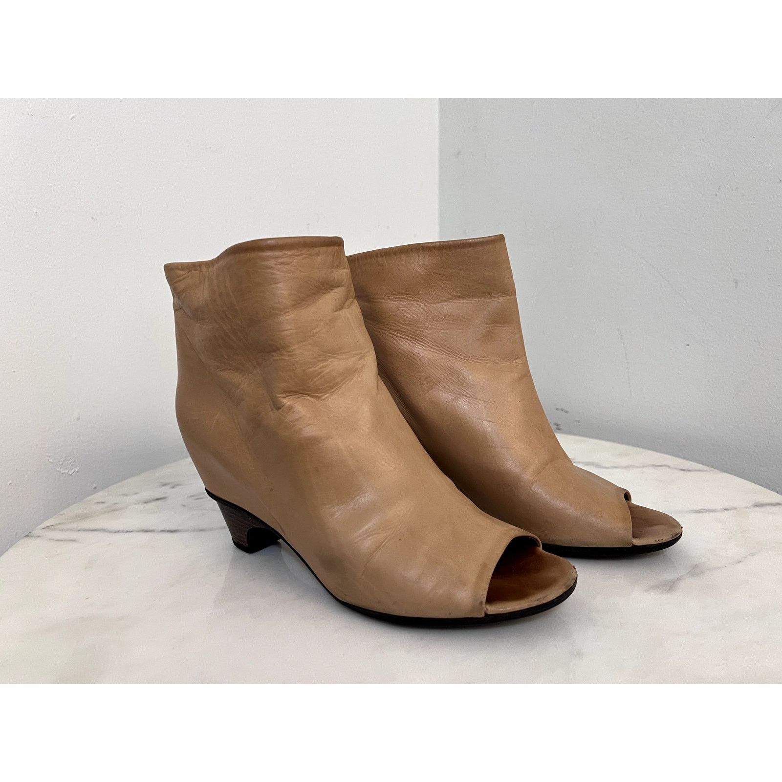 Maison Margiela VINTAGE Margiela Line 22 Tan Leather Open Toe Booties EU37.5 Size US 7.5 / IT 37.5 - 1 Thumbnail