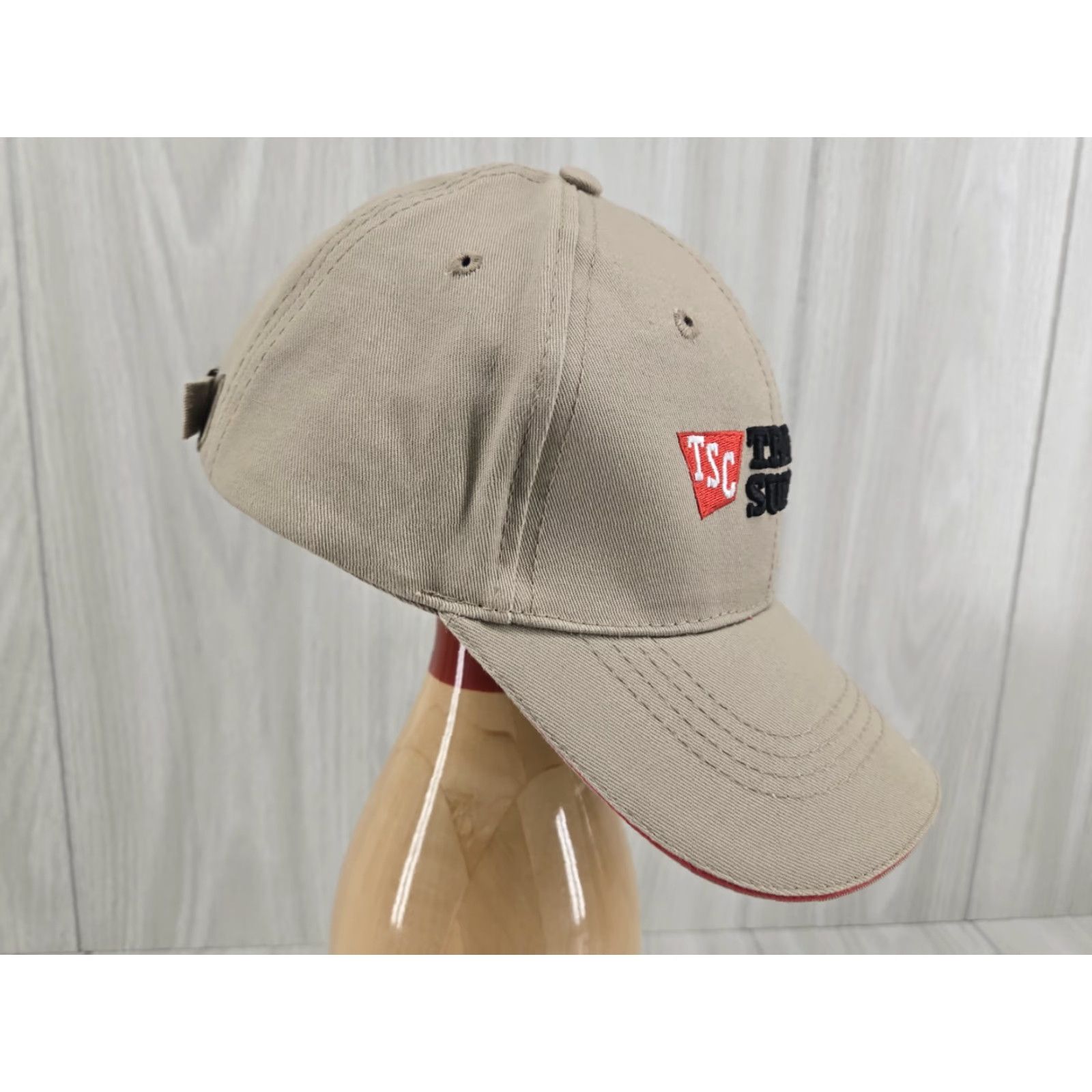 Vintage TSC Adjustable Baseball Cap Hat Tan Red Trim Adult One Size Beige Men Baseball Cap Adjustable Size ONE SIZE - 3 Thumbnail