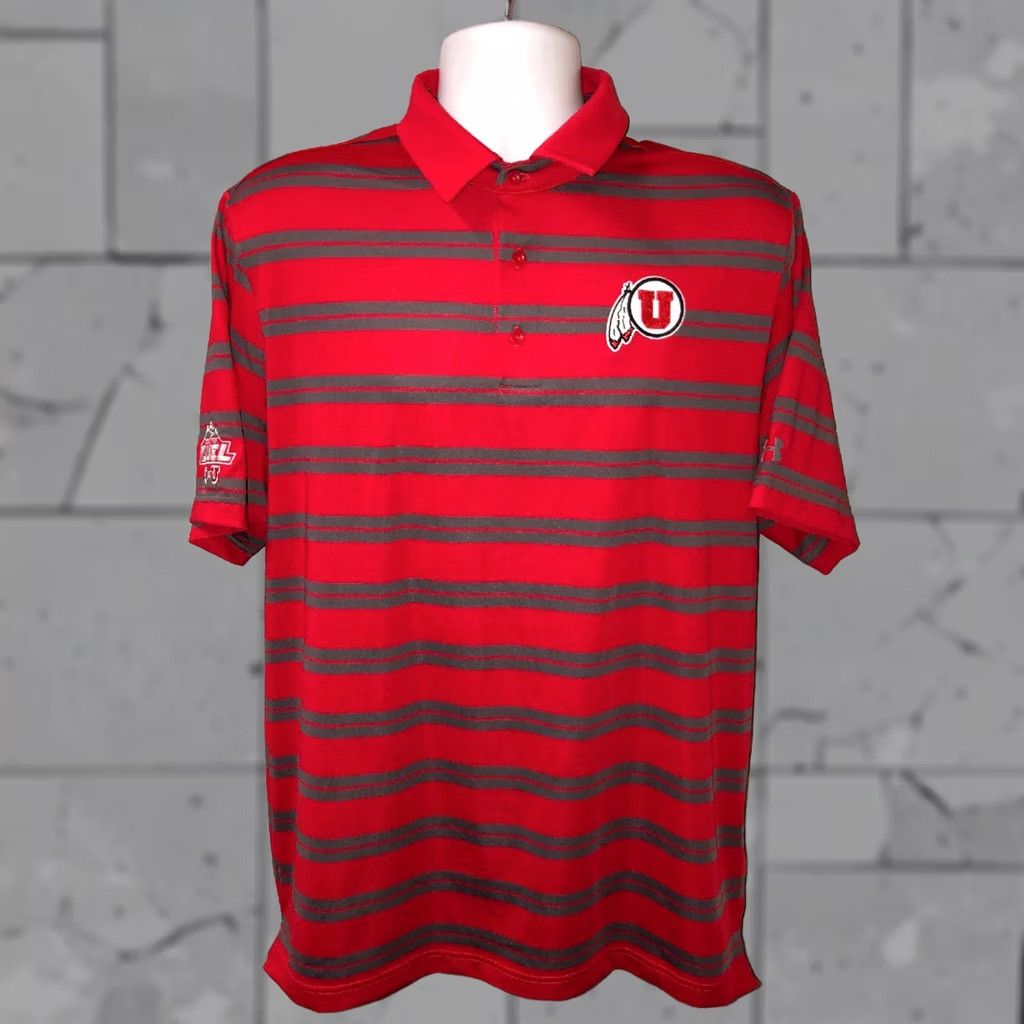 Under Armour Under Armour Polo Golf Shirt Mens Red Gray Striped Size L Short Sleeve Polo Shirt Golf/Pol o Red Gray L Mens Size US L / EU 52-54 / 3 - 1 Thumbnail