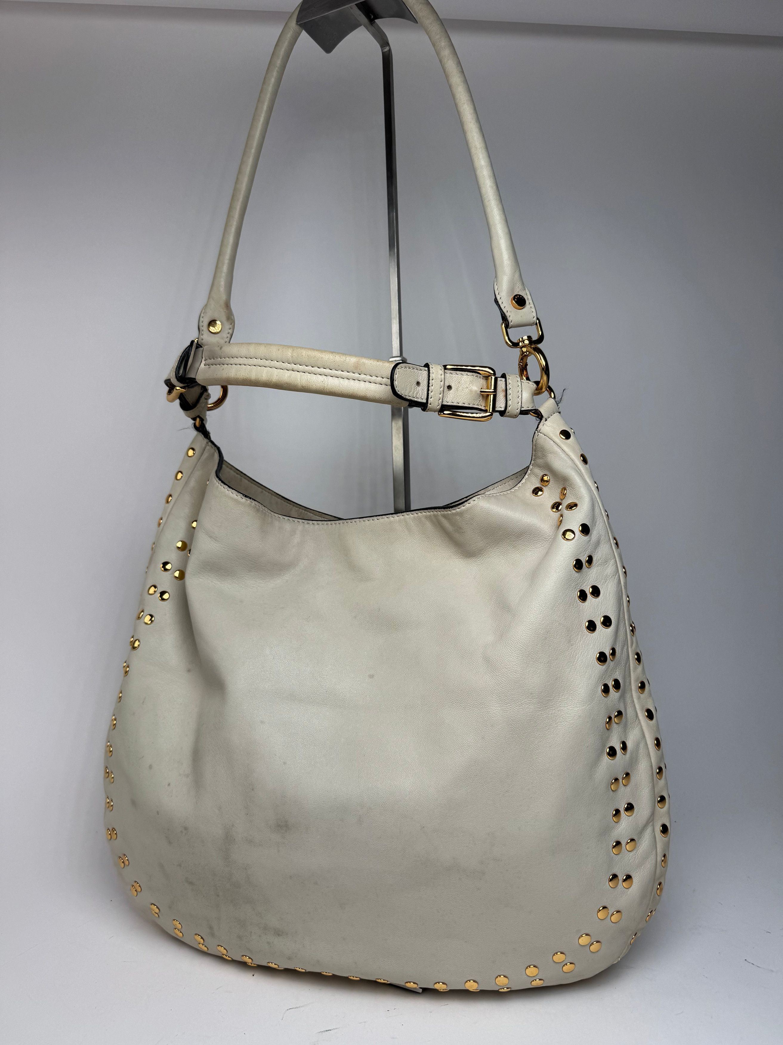 Vintage Suede Studded 2Way Bag white