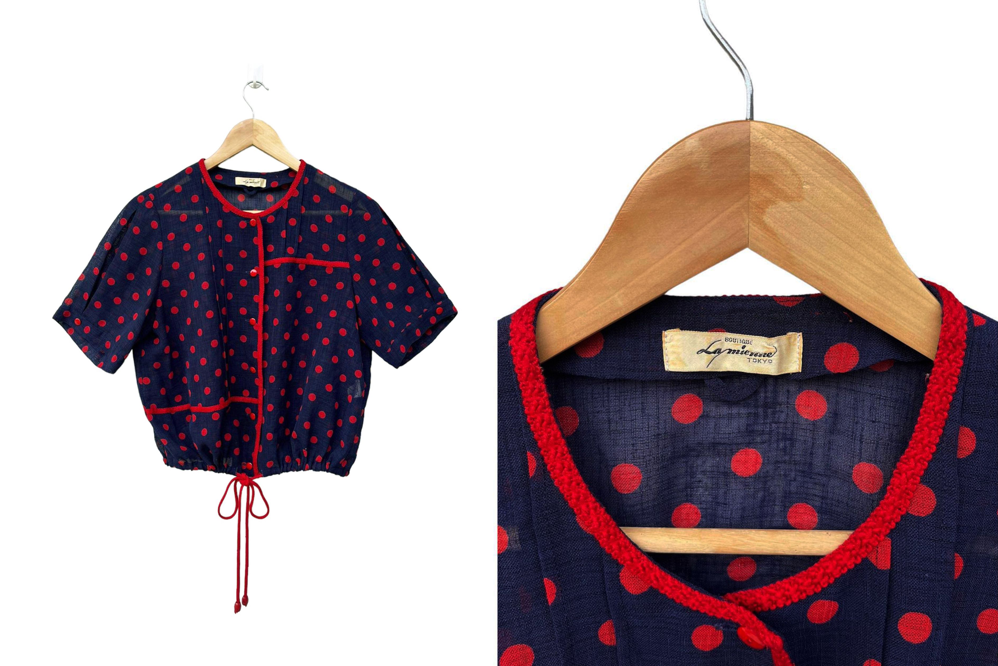Vintage Japanese Vintage Navy with Red Polka dot Tie Waist shirt Size L / US 10 / IT 46 - 3 Thumbnail