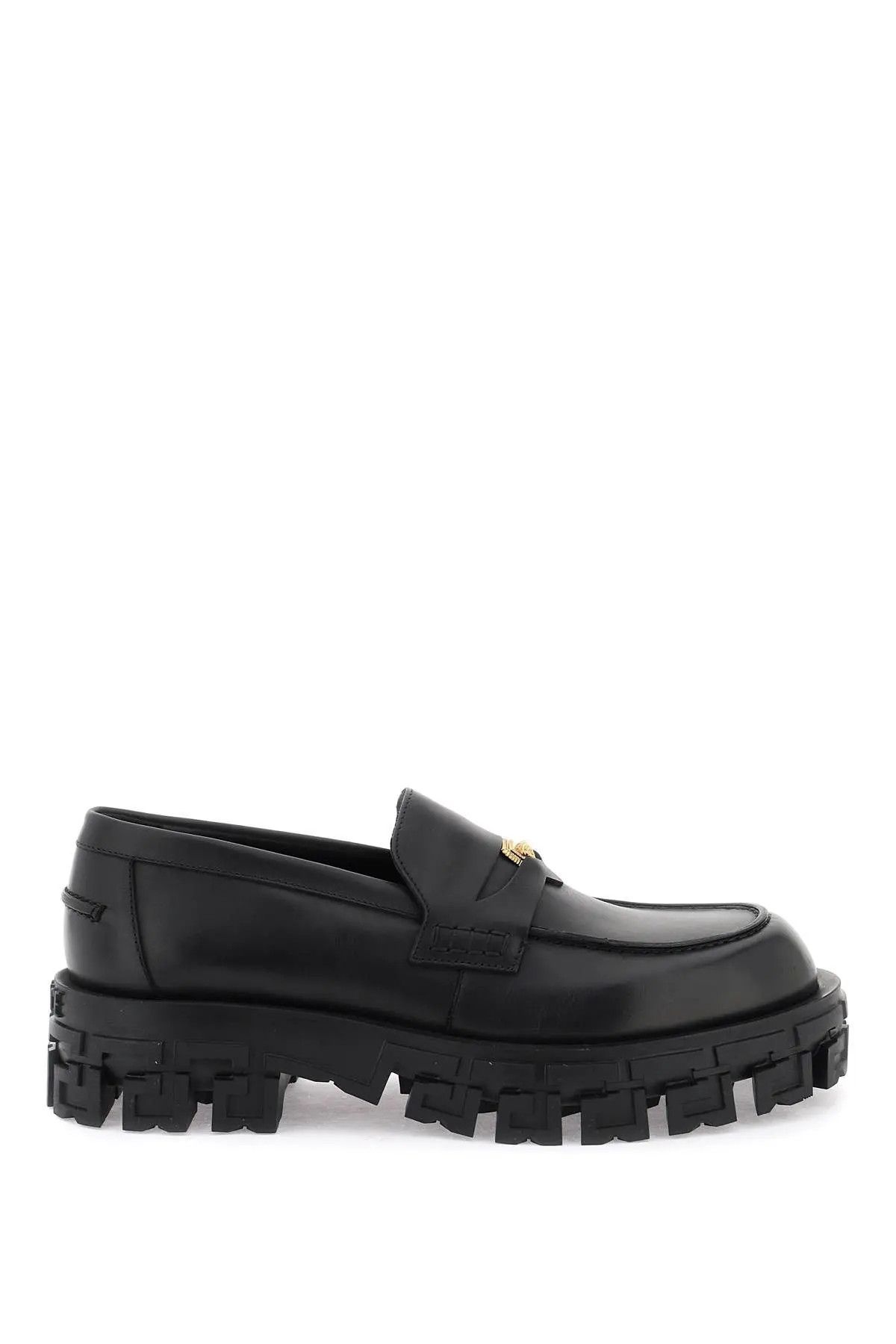 image of Versace O1S22I1N1123 Greca Portico Mocassins In Black Shoes, Men's (Size 9)