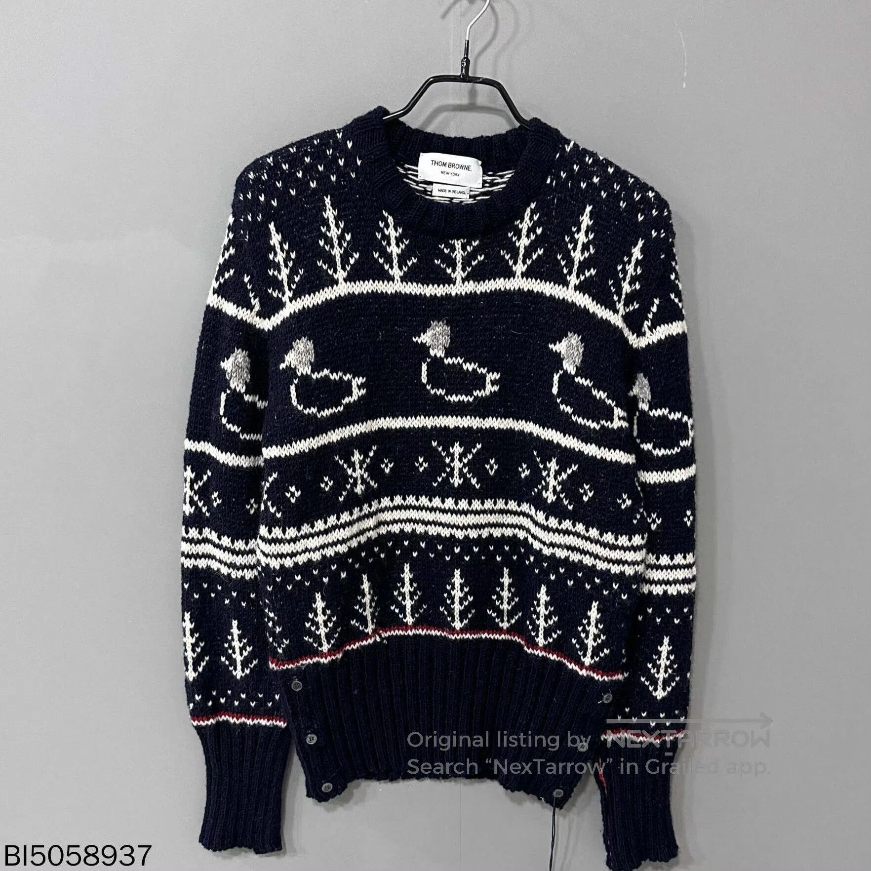 Thom Browne navy patterned long sleeve knit sweater. Size US M / EU 48-50 / 2 - 1 Thumbnail