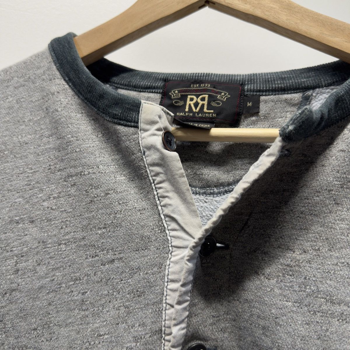 RRL Ralph Lauren RRL Faded Grey Henley Sweatshirt ERD Grunge Chrome Size US M / EU 48-50 / 2 - 7 Thumbnail