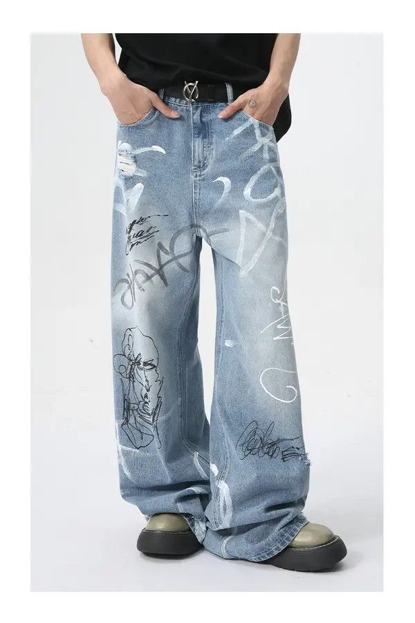 VIBE American street graffiti fun straight jeans trend Size US 32 / EU 48 - 1 Thumbnail