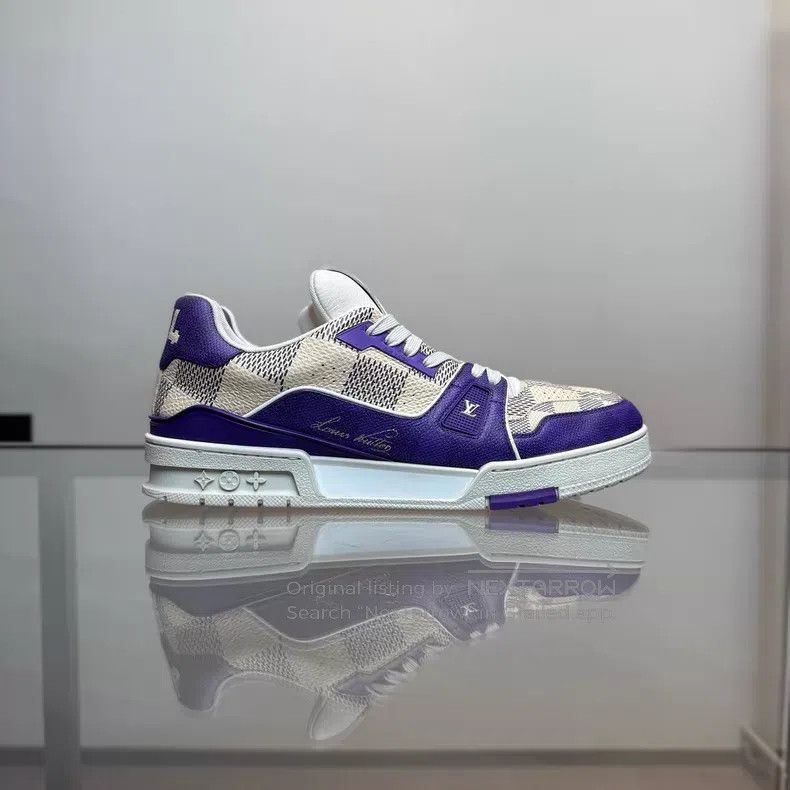 Louis Vuitton Louis Vuitton Trainer White and Purple Checker shoes Size US 8.5 / EU 41-42 - 4 Thumbnail