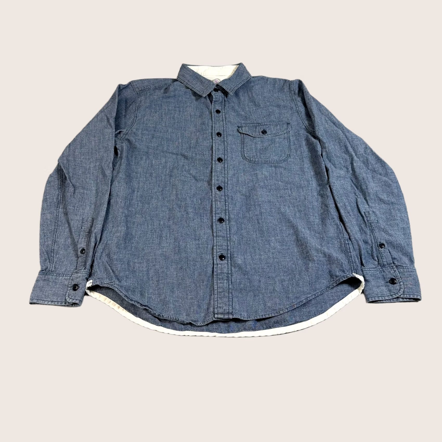 Outerknown Outerknown Shirt Mens L Blue Chambray Band Collar Button Pockets Heritage Size US L / EU 52-54 / 3 - 1 Thumbnail
