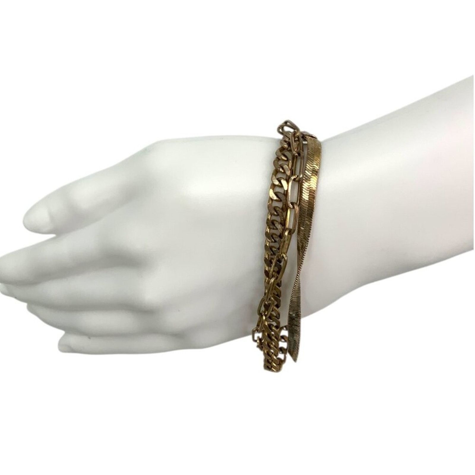 Other Triple Strand Metal Mixed Link Herringbone Layered Bracelet Size ONE SIZE - 1 Thumbnail