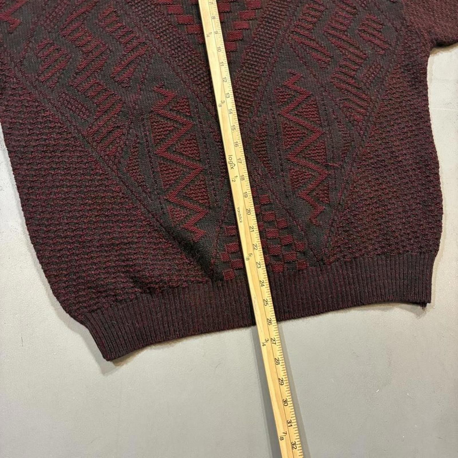 Sears Vintage 80s Geometric Knit Red Black Wool Sweater Size US L / EU 52-54 / 3 - 8 Thumbnail