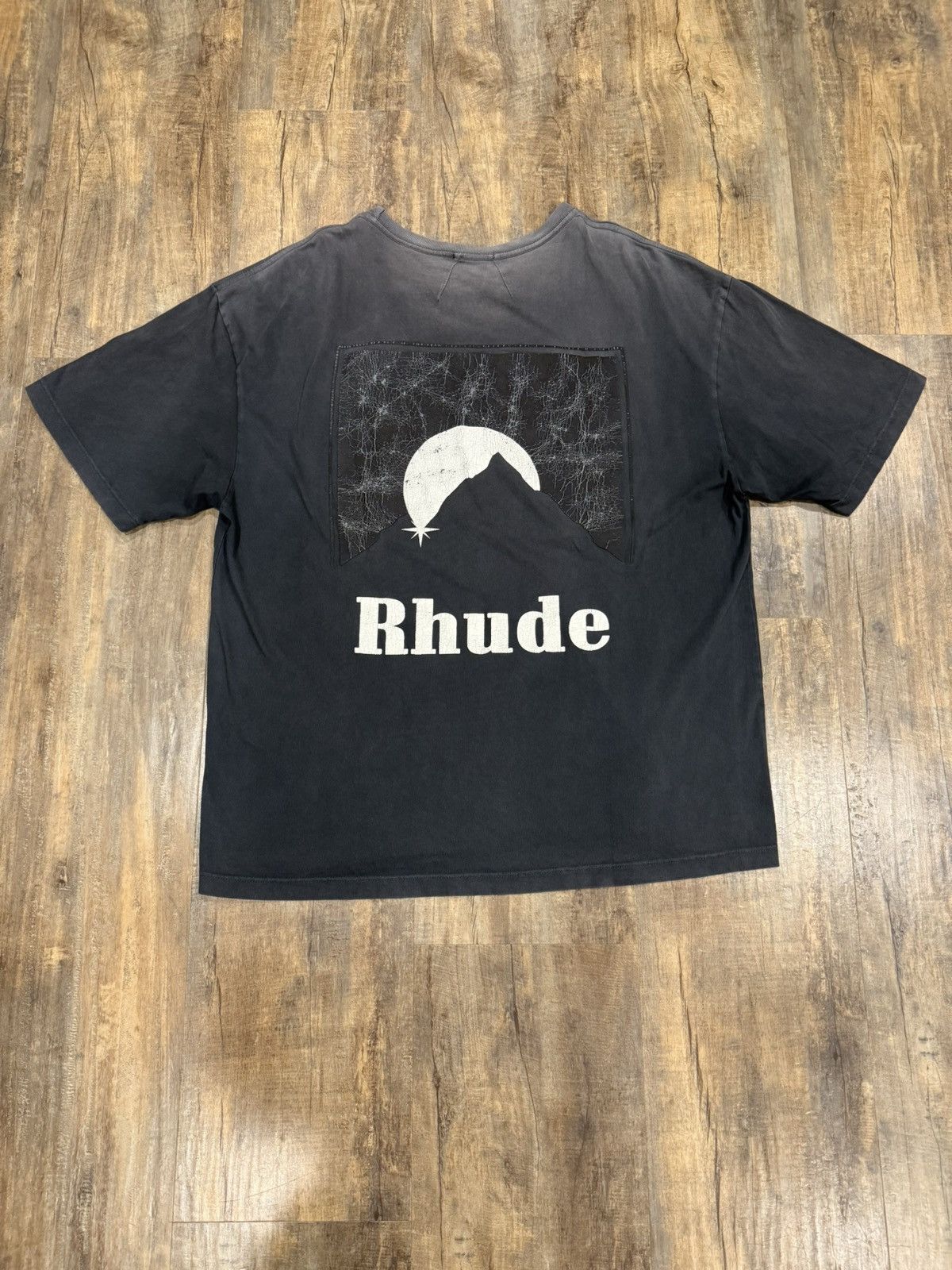 RARE Rhude Moonlight Logo Black Tee Faded RH Gray