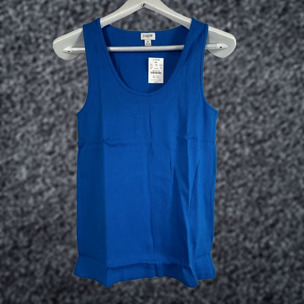 J.Crew J.Crew Women's Ribbed Cotton Tank Top Medium Blue AY276 Scoop Neck Casual New Tank Top Size M / US 6-8 / IT 42-44 - 1 Thumbnail