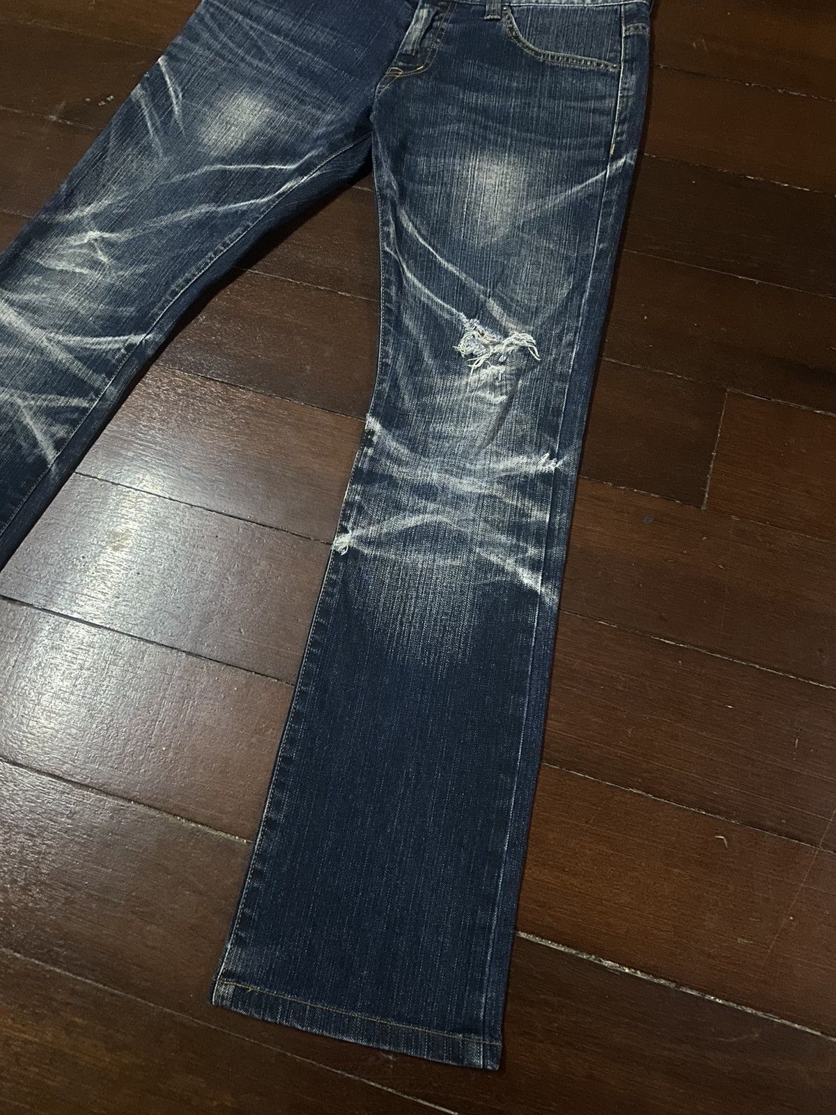 If Six Was Nine FIRE Tornado Mart Flare Denim Pants CLAWMARK DISTRESSED Size US 34 / EU 50 - 4 Thumbnail