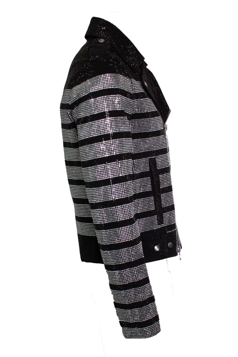 Balmain Balmain, striped rhinestone biker jacket Size US L / EU 52-54 / 3 - 2 Thumbnail