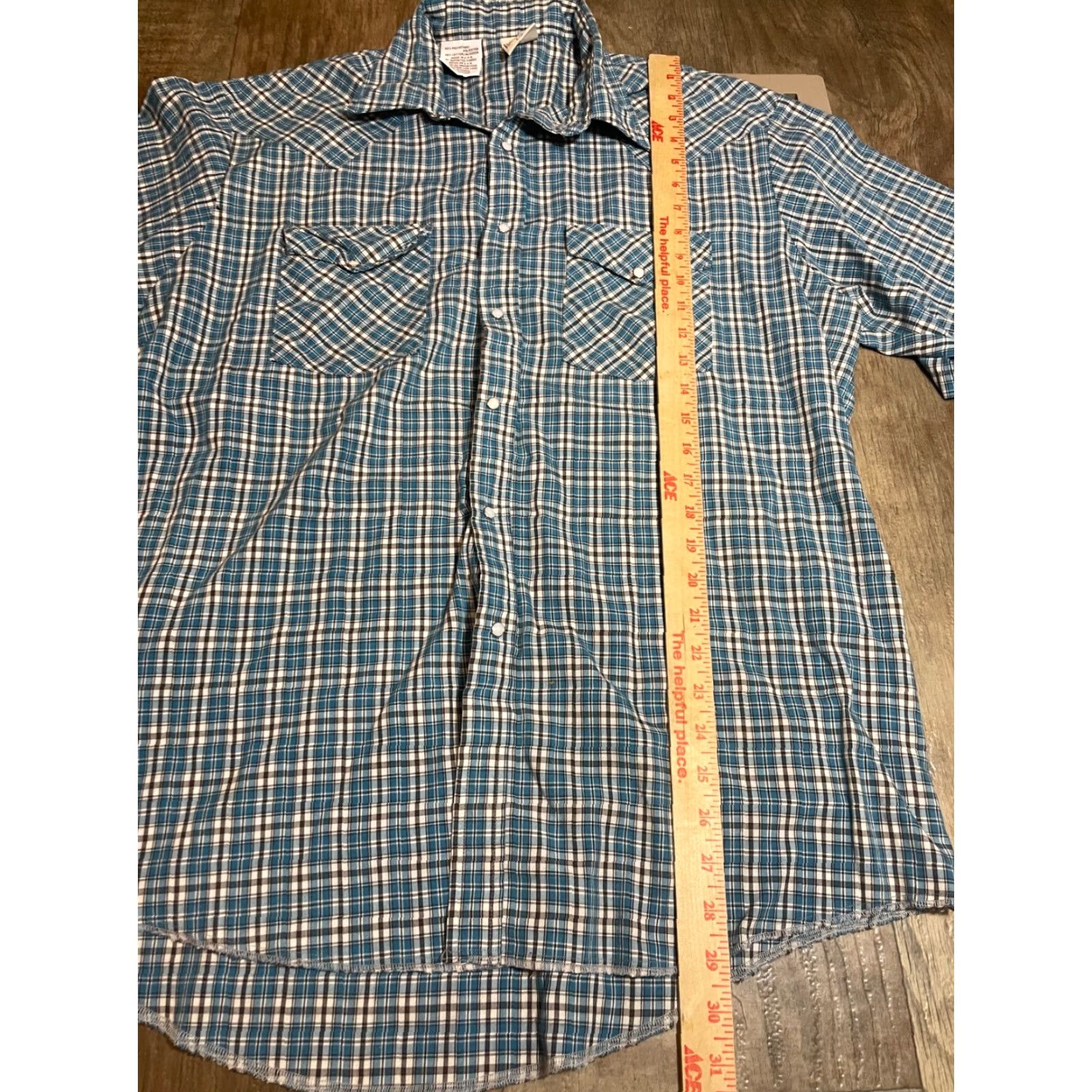 Vintage Pearl Pearl Snap Blue Plaid Short Sleeve Button-Up Collared 2 Pocket Mens L Western Frontier Shirt Size US 33 - 3 Thumbnail