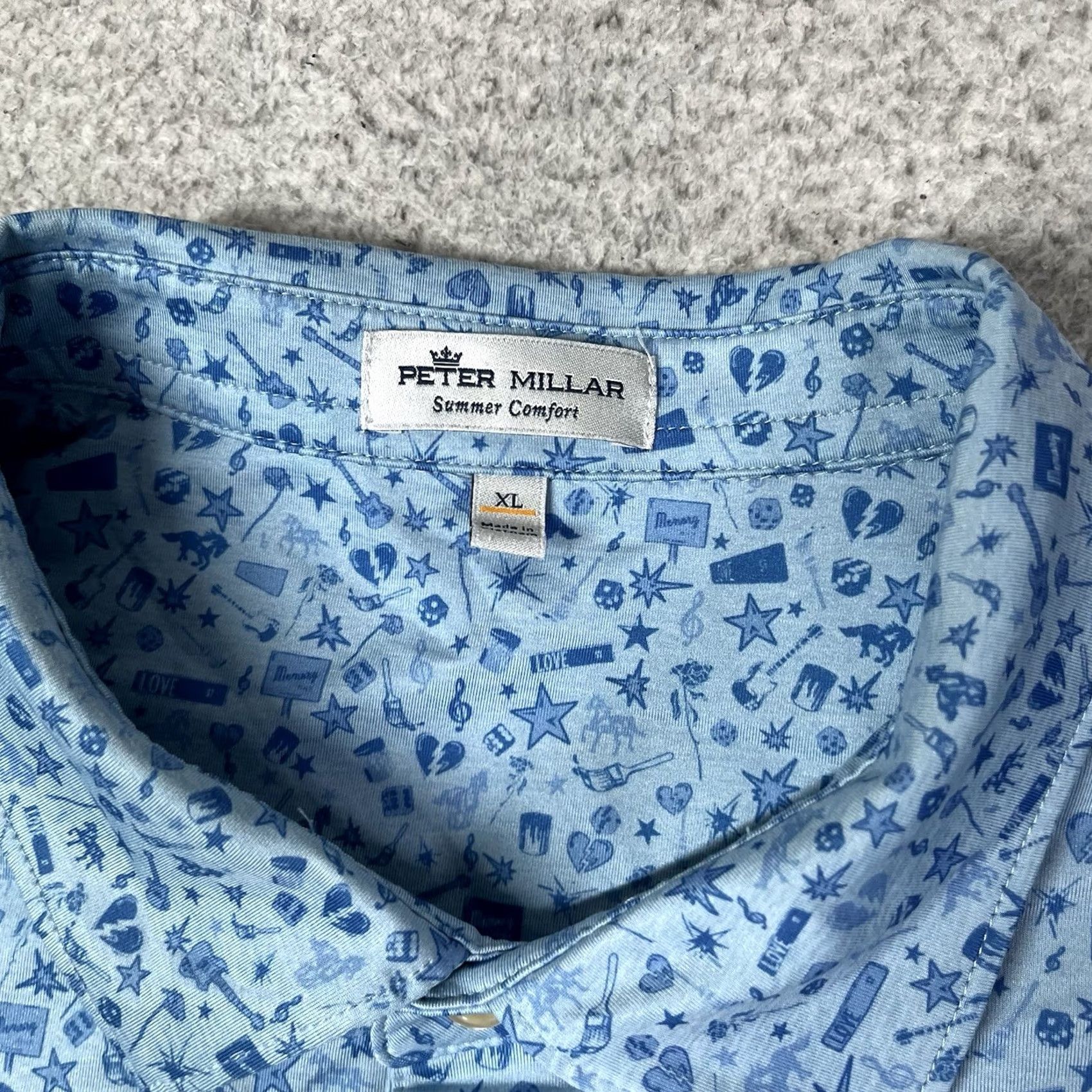 Peter Millar Peter Millar Polo Shirt Men XL All Over Print Summer Comfort Performance Haig Blue Geometric Logo Embroidered Classic Beach Golf Shirt Mens XL Polo Size US XL / EU 56 / 4 - 2 Thumbnail
