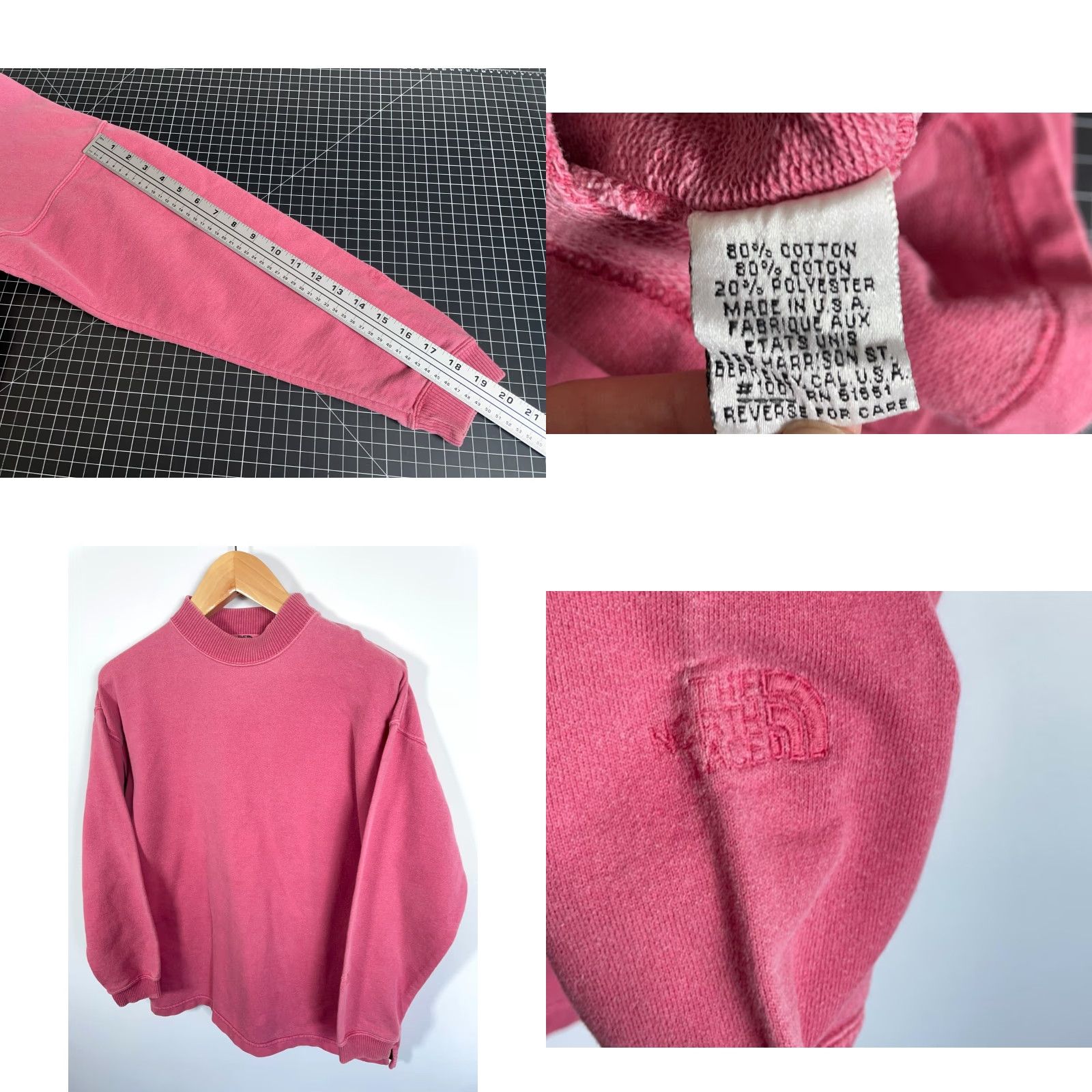 The North Face VTG The North Face Sweatshirt Women’s Medium Pink Mock Neck United States Made 90s Pullover Raglan Sleeve Crew Neck Cotton Polyester Blend VINTAGE Size M / US 6-8 / IT 42-44 - 8 Thumbnail