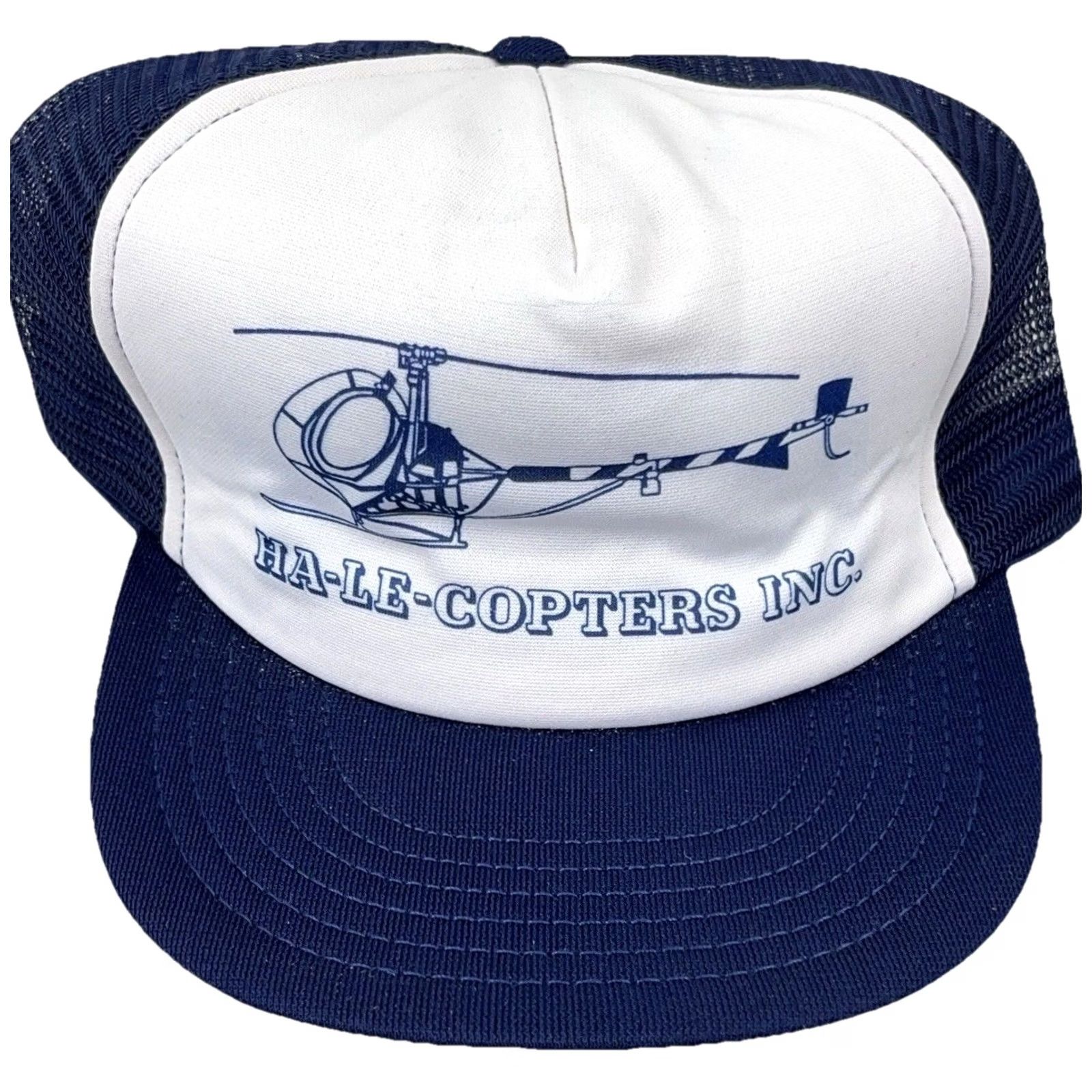 Vintage VINTAGE Trucker Hat Cap USA 80s 90s Blue White Ha-Le-Copters Adjustable Mesh Back Men One Size Cap Hat Brown? Size ONE SIZE - 2 Thumbnail