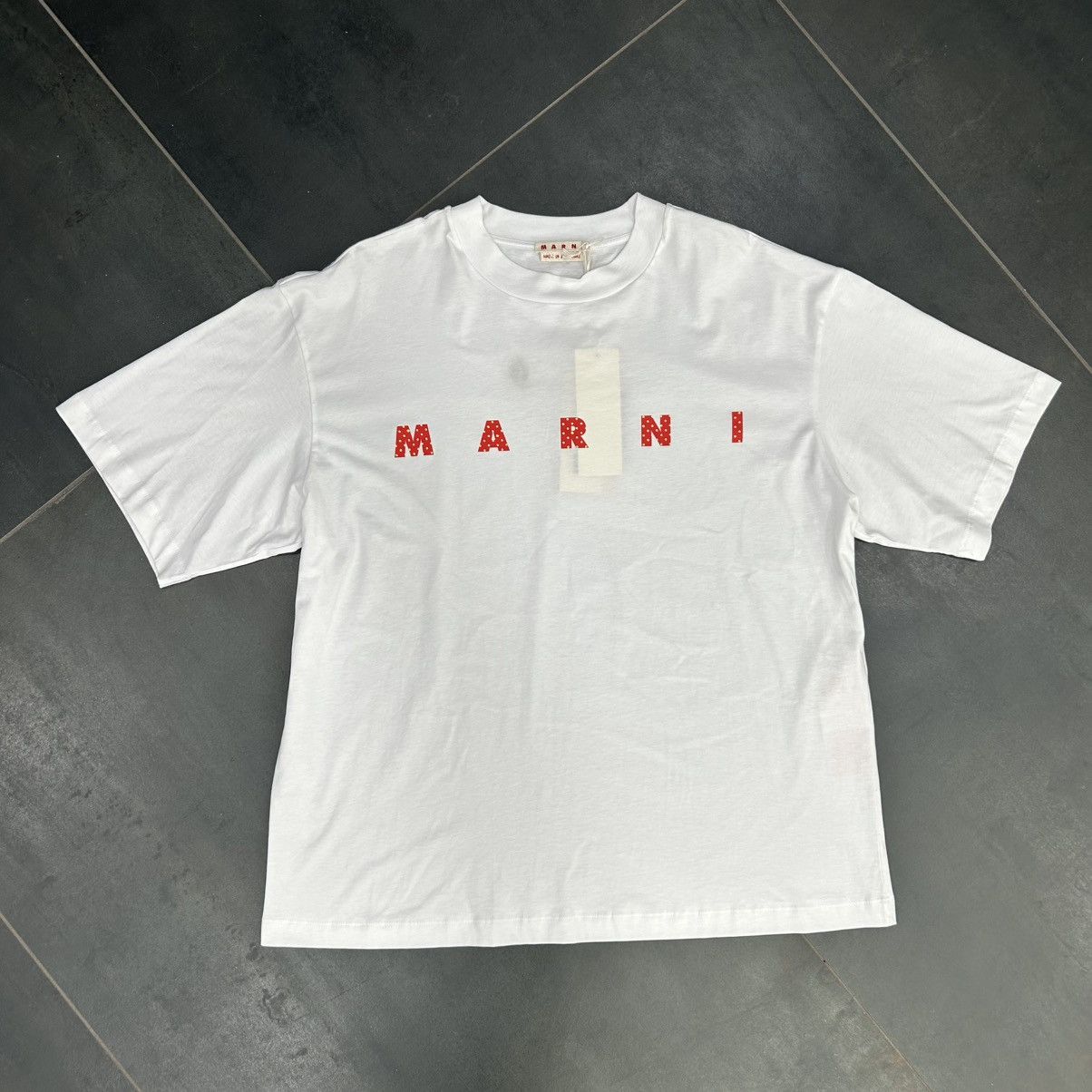 Marni #65593 Marni “Polka Dot” Logo T Shirt (Lily White/Red) | Grailed