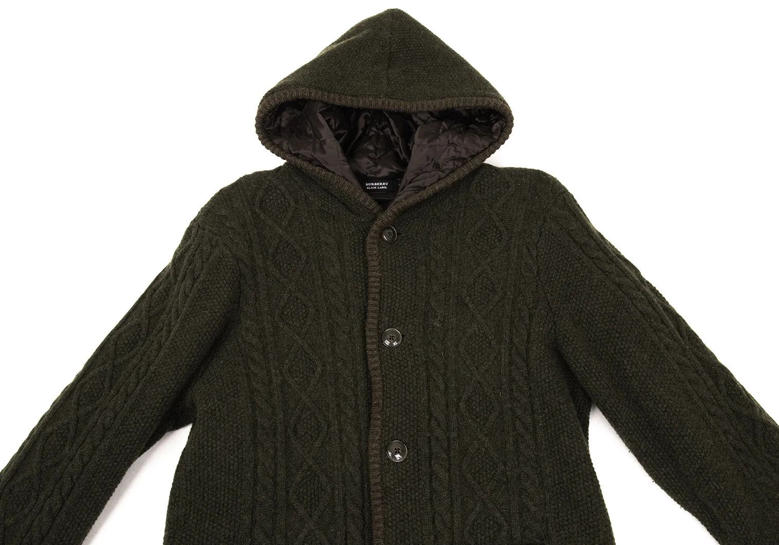 Burberry Quilted Lined Hooded Cable Knit Jacket in Khaki Brown Size US M / EU 48-50 / 2 - 2 Thumbnail