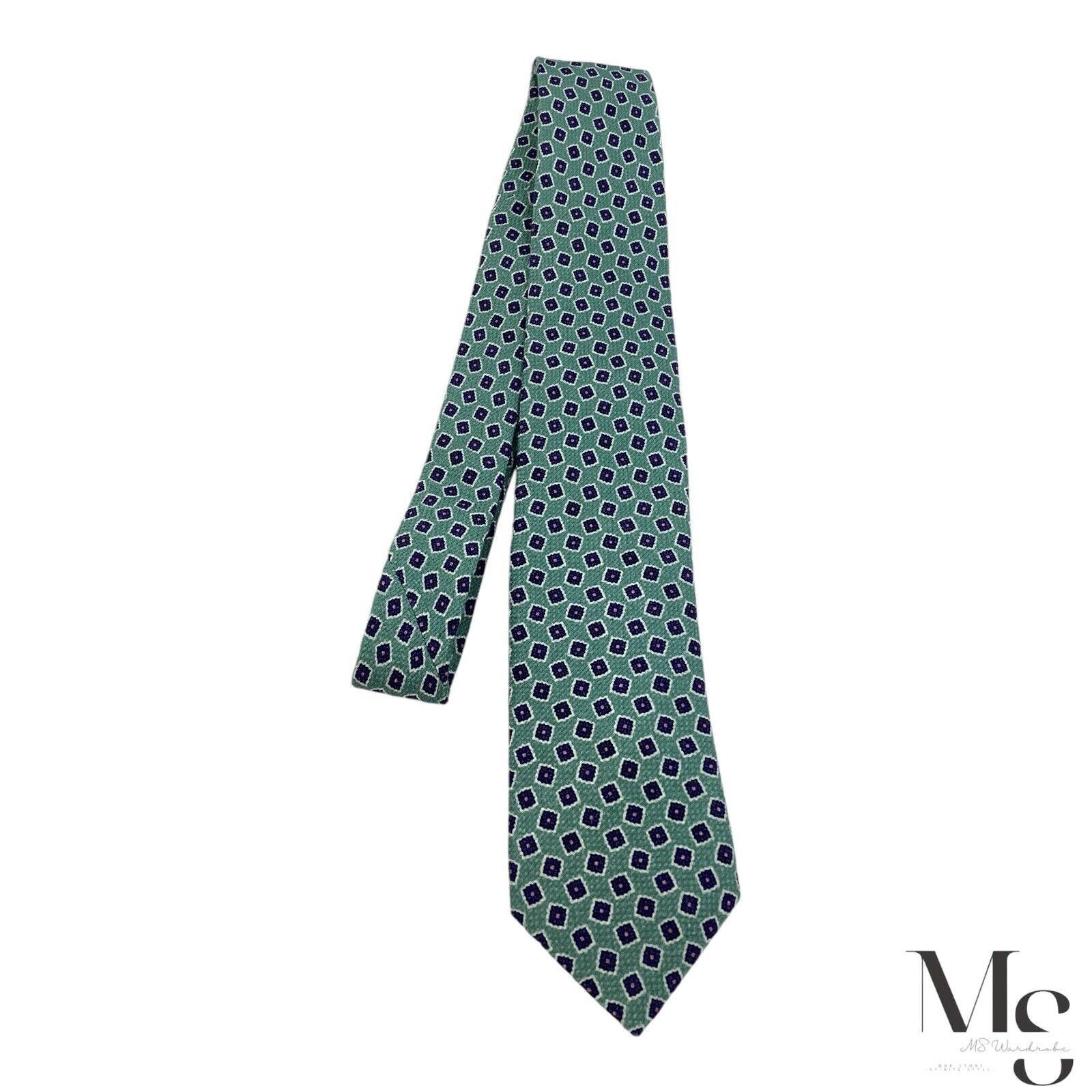 Charles Tyrwhitt CHARLES TYRWHITT XL Green Geometric Silk Blend Tie H.Made In Size ONE SIZE - 7 Thumbnail