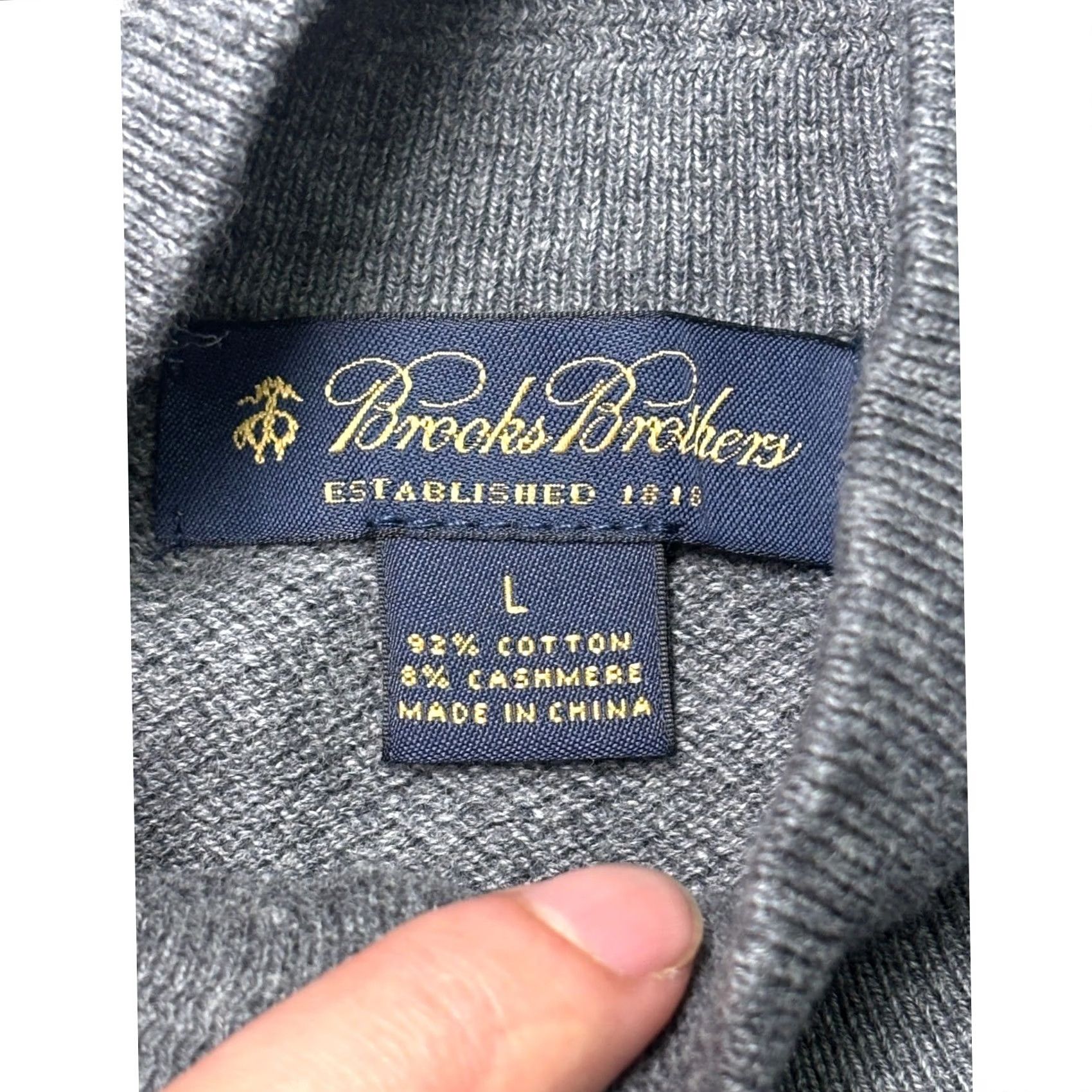 Brooks Brothers Brooks Brothers Mens Grey Cotton Cashmere Quarter Zip Sweater Large Mock Neck Size US L / EU 52-54 / 3 - 2 Thumbnail