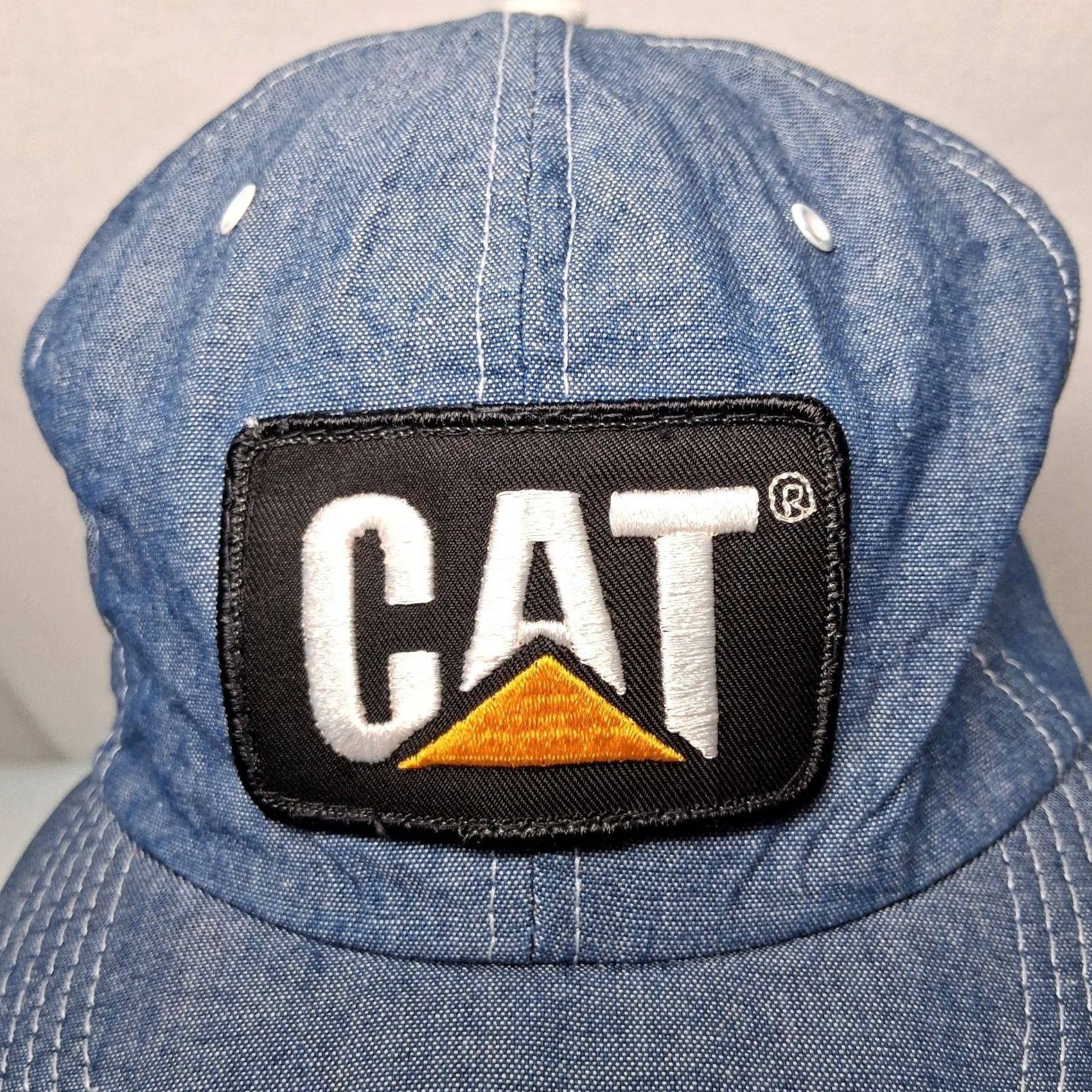Caterpillar VINTAGE Caterpillar CAT Cap Hat Blue Chambray Denim Snap Back Work USA Size ONE SIZE - 5 Thumbnail