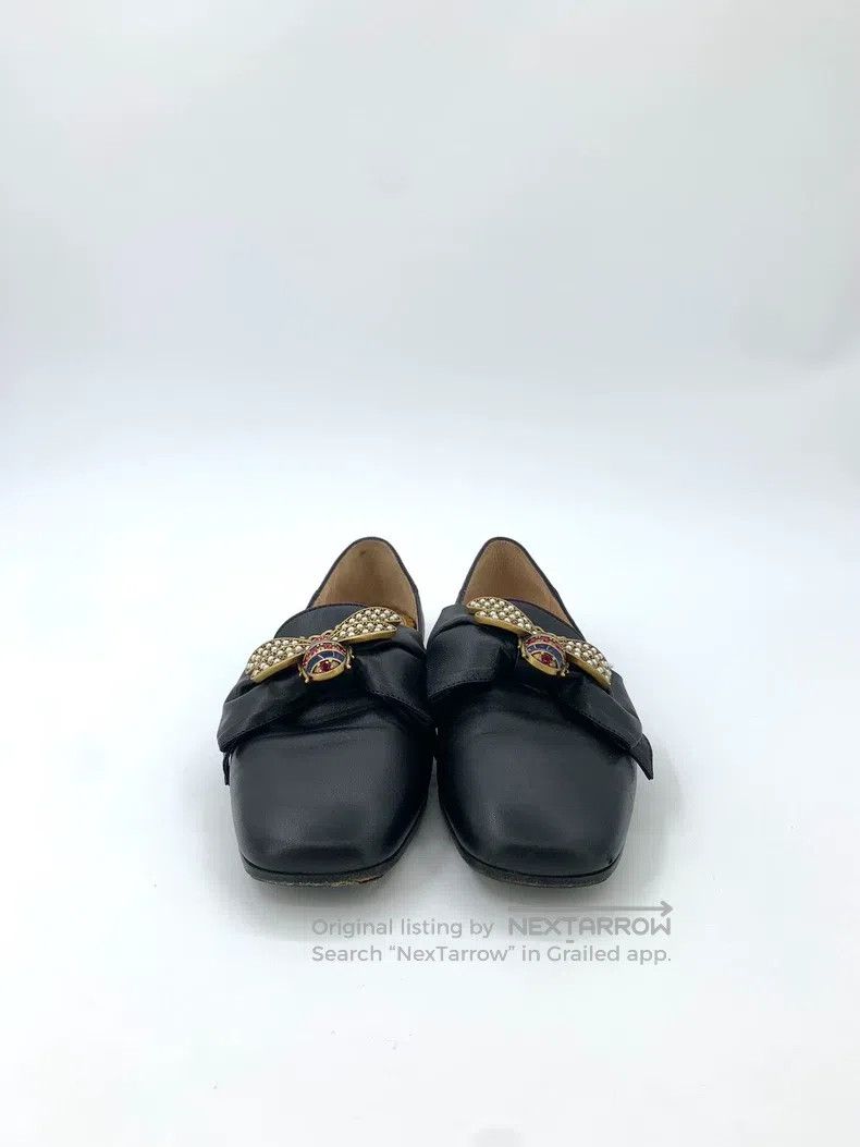 Gucci Gucci Black rhinestone little bee flat leather shoes Size US 5.5 / IT 35.5 - 3 Thumbnail