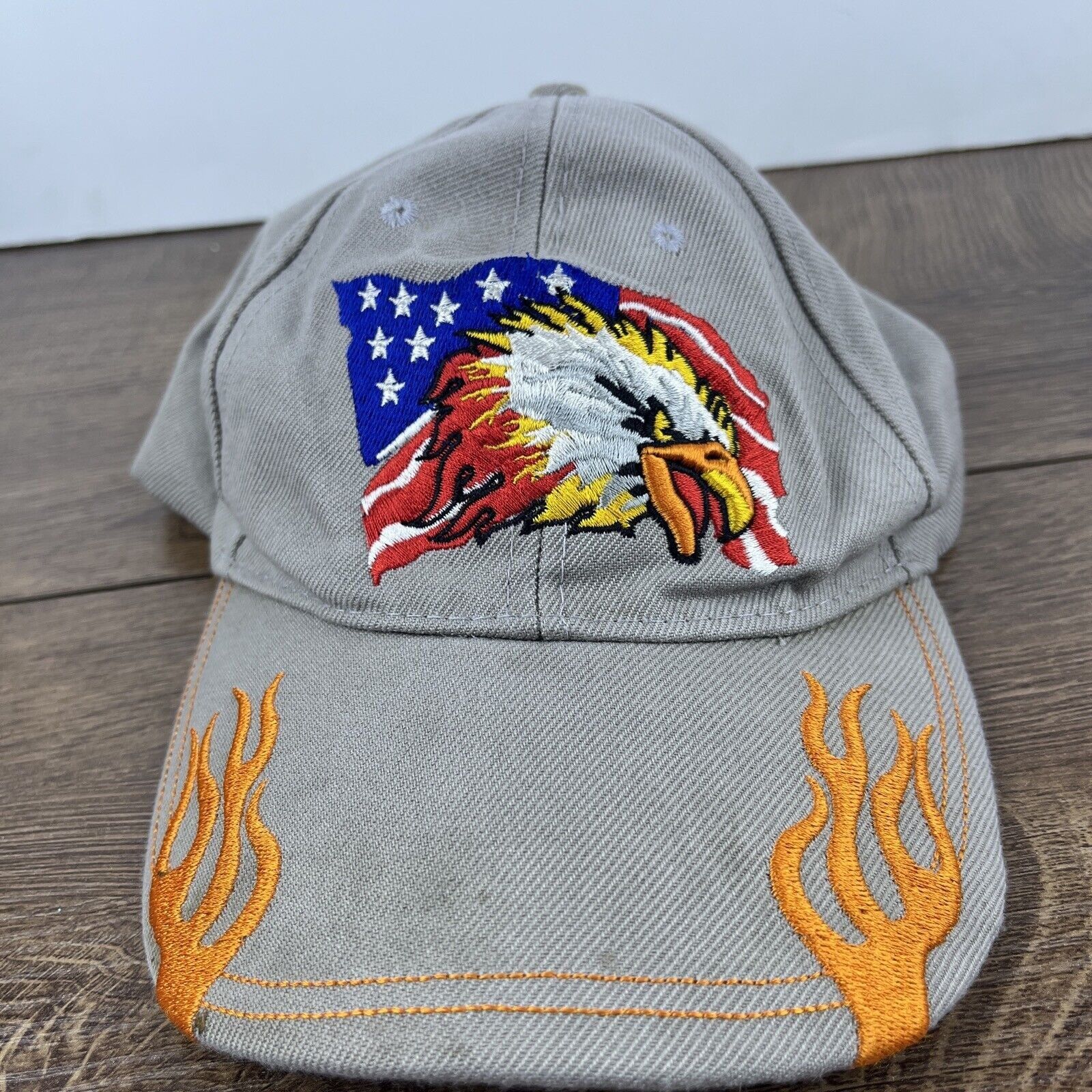 Other Bald Eagle Hat USA Flag Flames Hat Gray Hat Adjustable Adult Size ONE SIZE - 2 Thumbnail