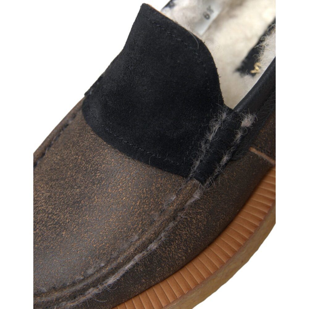Dolce & Gabbana Dolce & Gabbana Brown Black Fur Leather Loafers Men Shoes Size US 7 / EU 40 - 8 Thumbnail