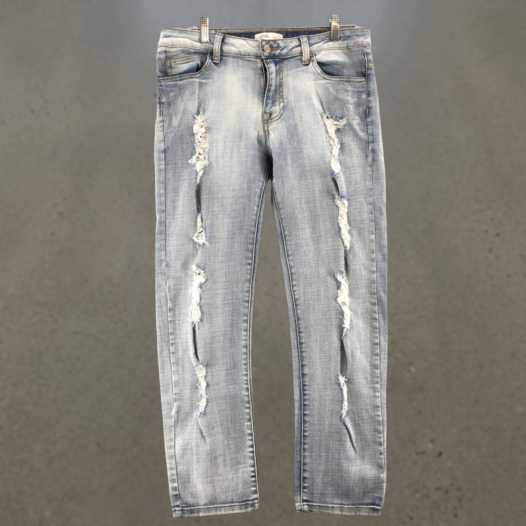 Denime Cello Jeans Womens 7 Blue Light Wash Denim Straight Zip Fly Distressed Size 28" / US 6 / IT 42 - 1 Thumbnail