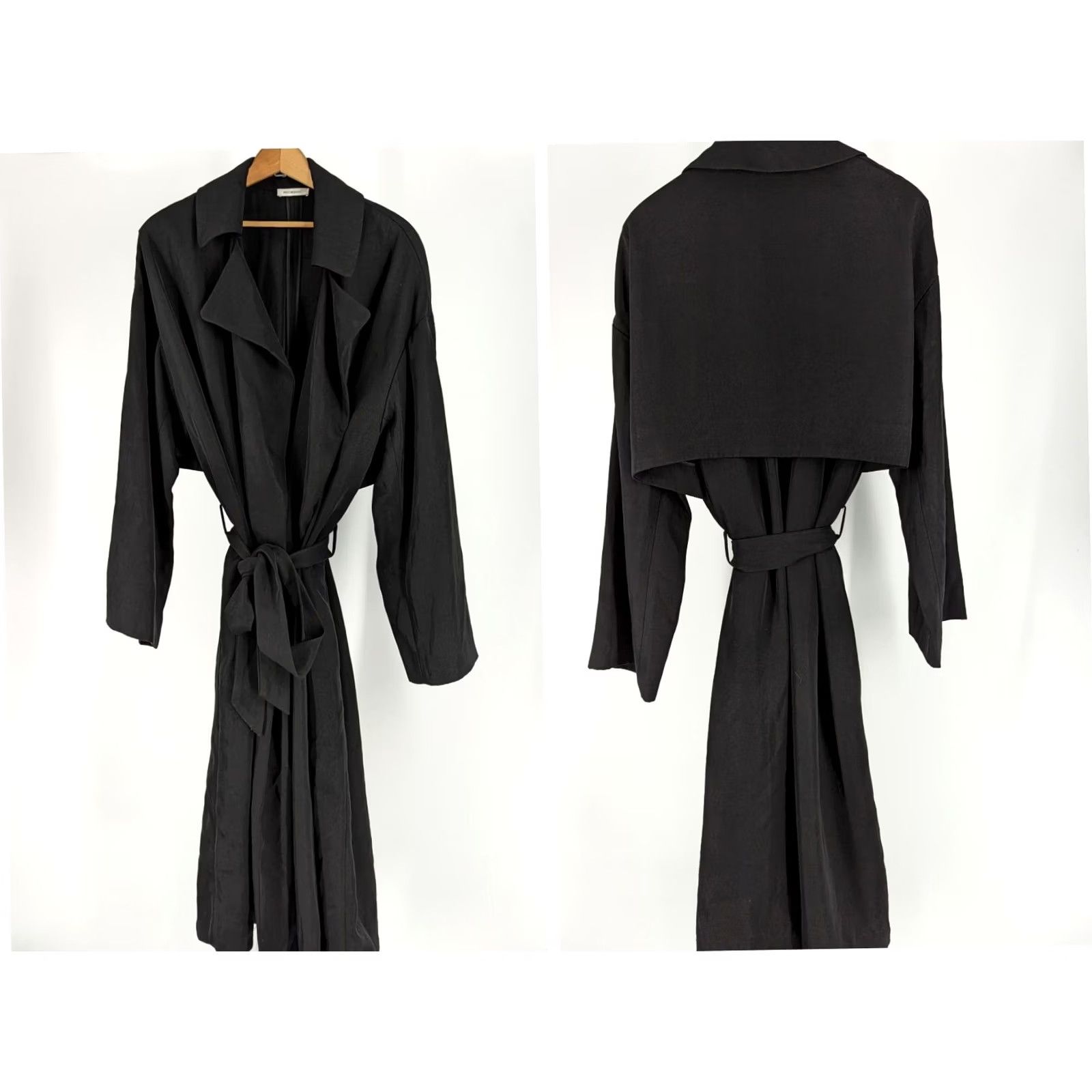 Vintage Protagonist Shirt Jacket Womens One Size Black Rayon Belted Trench Coat Spring 2016 Runway Womens Size ONE SIZE - 2 Thumbnail