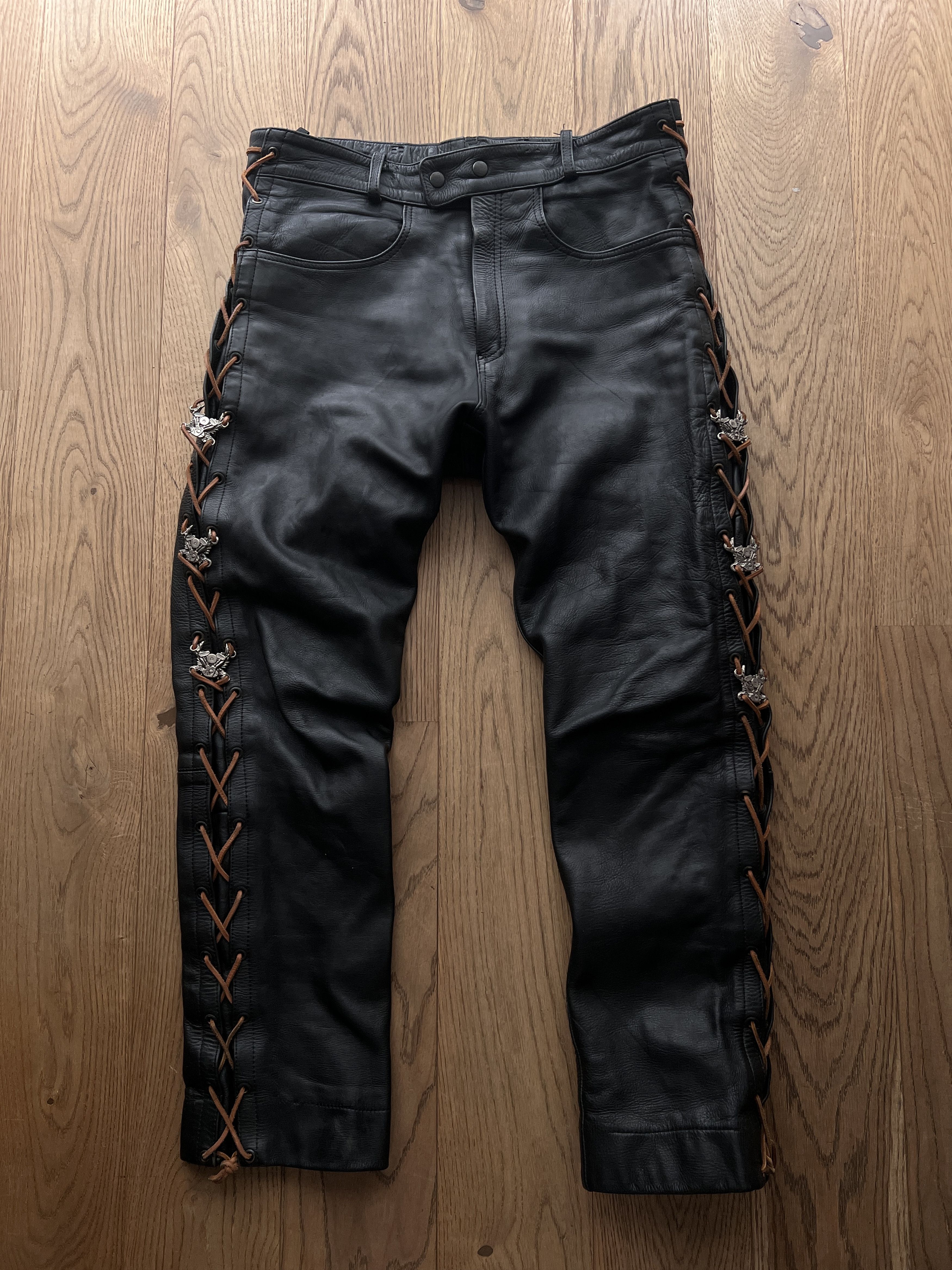 Hysteric Glamour SICK! Real leather vtg lace up pants cowboy core opium biker Size US 34 / EU 50 - 22 Thumbnail