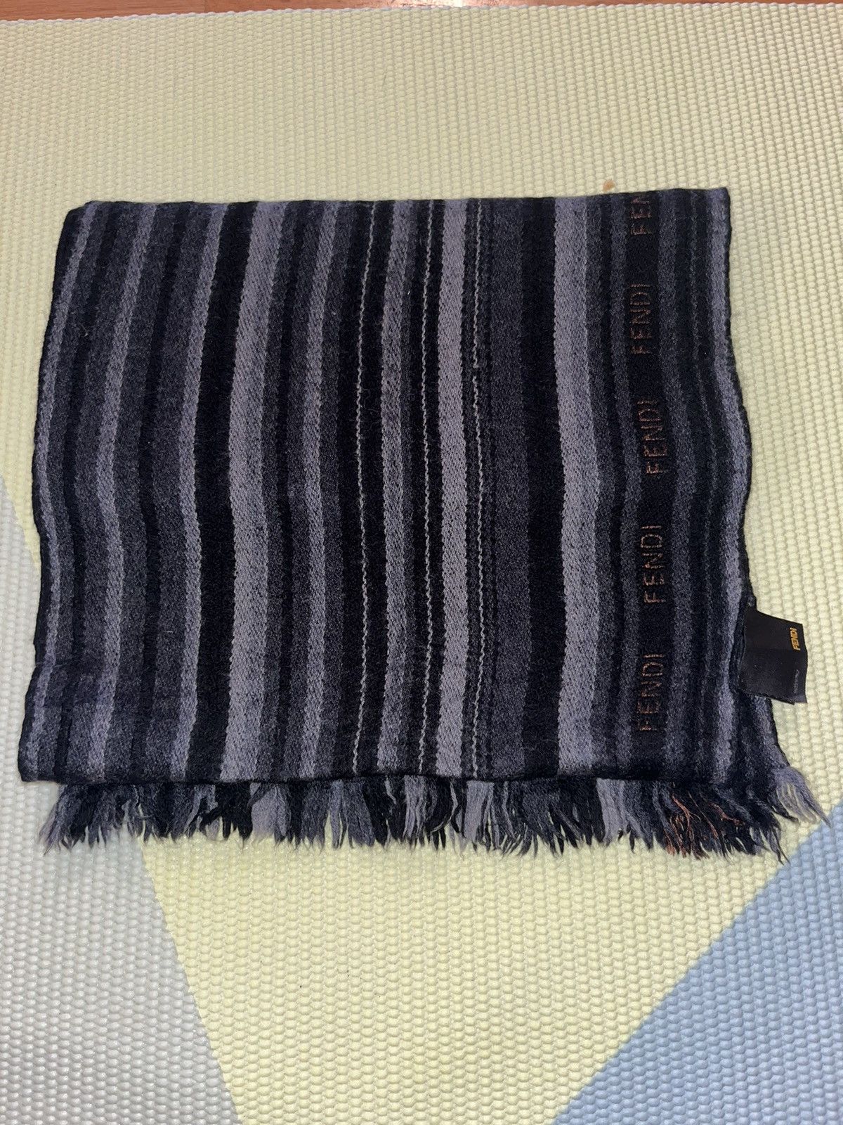 Fendi × Vintage Fendi Striped Logo Scarf Black And Grey Size ONE SIZE - 1 Thumbnail