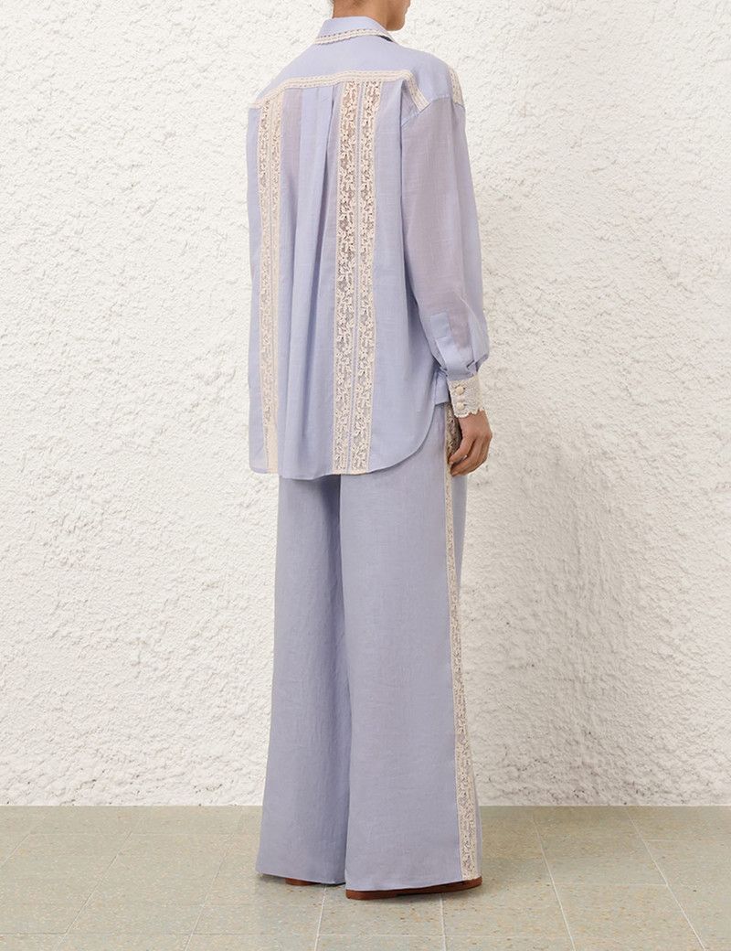 Zimmermann oc11z0126 Everley Lace Trim Shirt in Dusty Blue Size S / US 4 / IT 40 - 4 Thumbnail