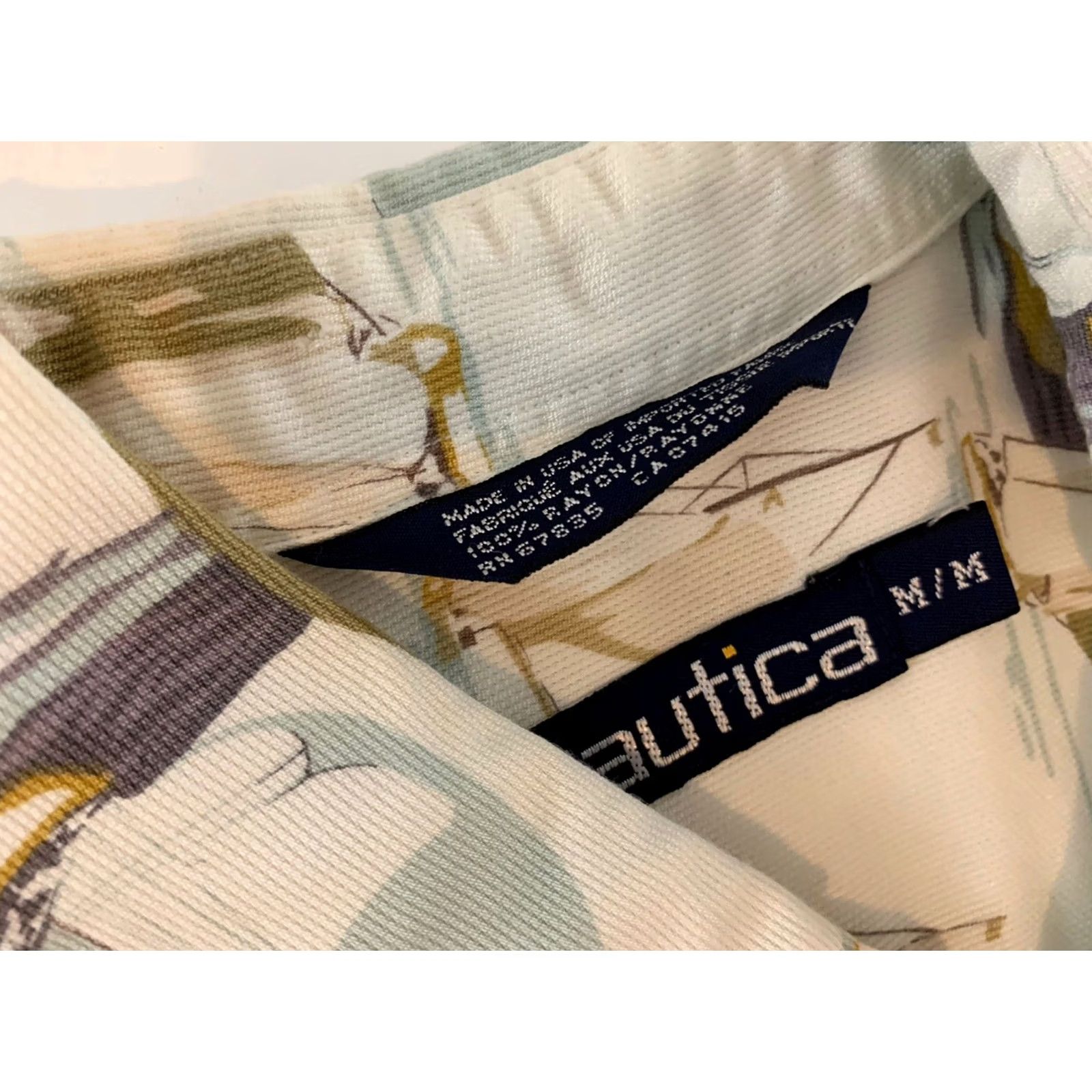 Nautica VTG Nautica Short Sleeve Button-Up Shirt Mens M Cream Sailboat Print Shirt Size US M / EU 48-50 / 2 - 2 Thumbnail