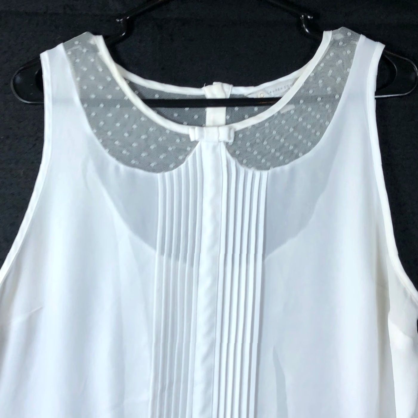 Vintage LC Lauren Conrad Blouse Womens Sleeveless White Bow Pleated Front Lace XL Sheer Casual Workwear, Preppy, 90s? Size XL / US 12-14 / IT 48-50 - 2 Thumbnail