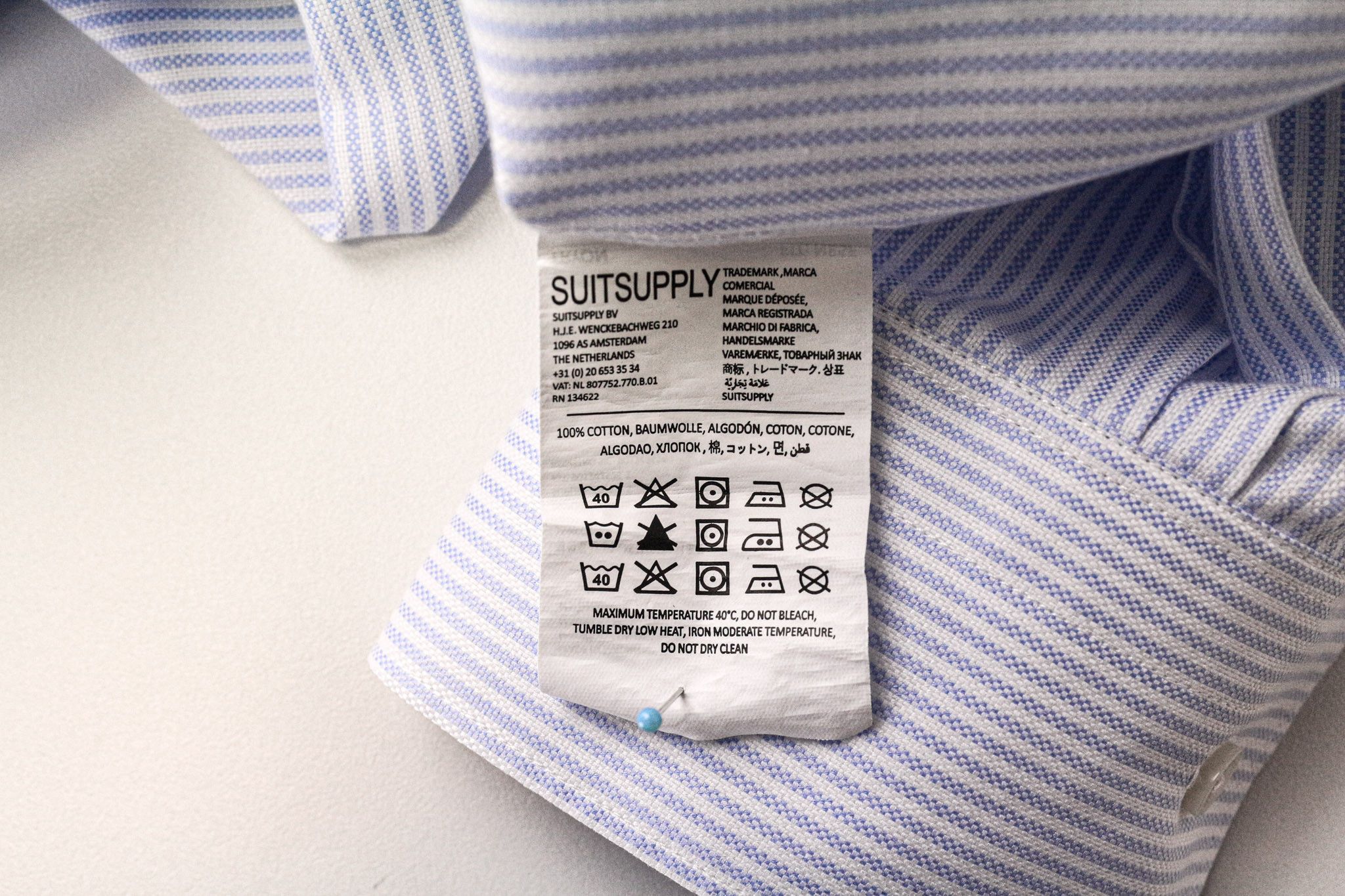 Suitsupply 41/16 Extra Slim Blue Cotton Striped Cutaway 78787 Size 40R - 6 Thumbnail