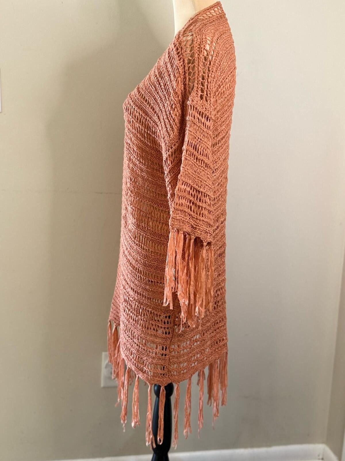 Other Umgee crochet long line fringe cardigan pinkish orange M/L Size M / US 6-8 / IT 42-44 - 3 Thumbnail