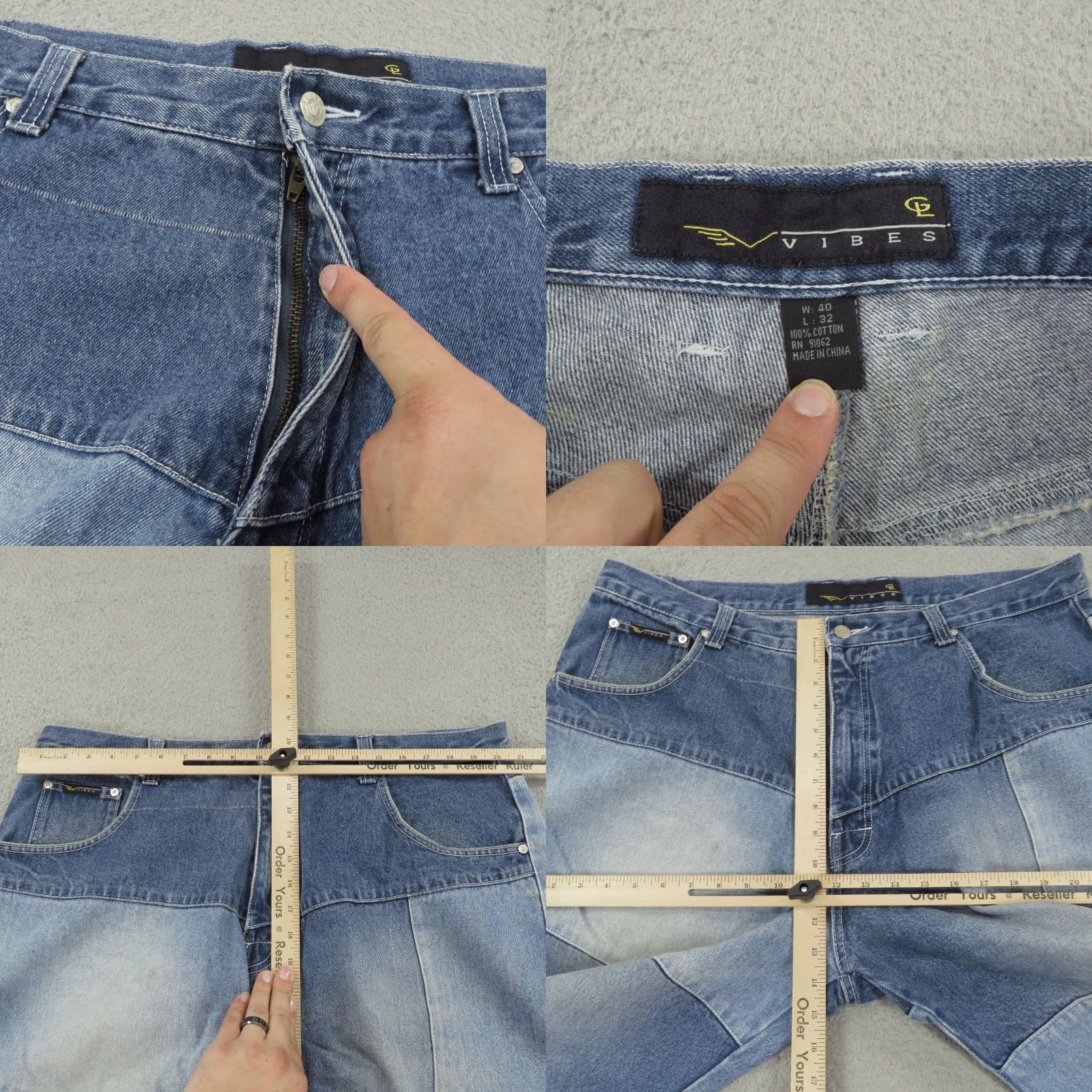 VIBE VIBES Baggy Jeans Mens 40 Y2K Patchwork Skater Grunge Wide 10 Leg Opening Pipes VIBES Jeans Size US 40 / EU 56 - 8 Thumbnail