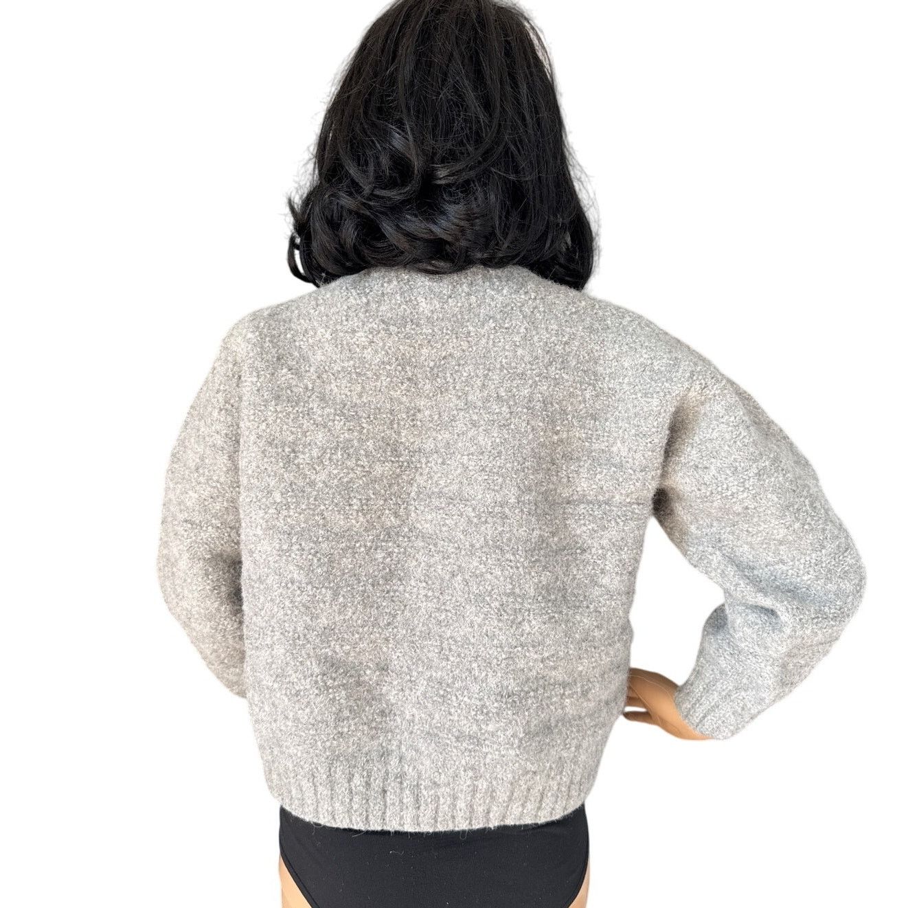 Vintage Peruvian Alpaca V neck Sweater gray faux button down pockets Size M / US 6-8 / IT 42-44 - 3 Thumbnail